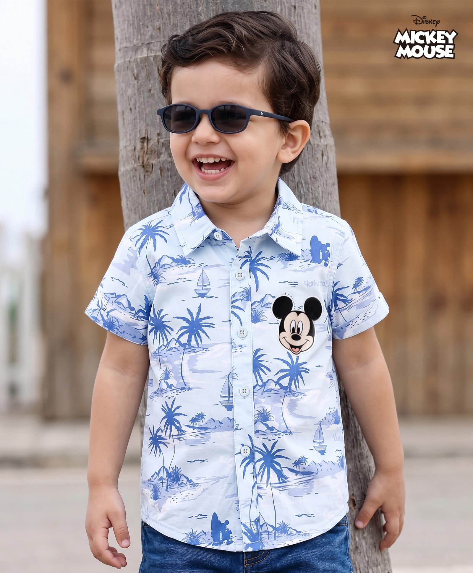 Babyhug Disney Poplin Woven Half Sleeves Shirt With Mickey & Friends Graphic - Blue-picture-11
