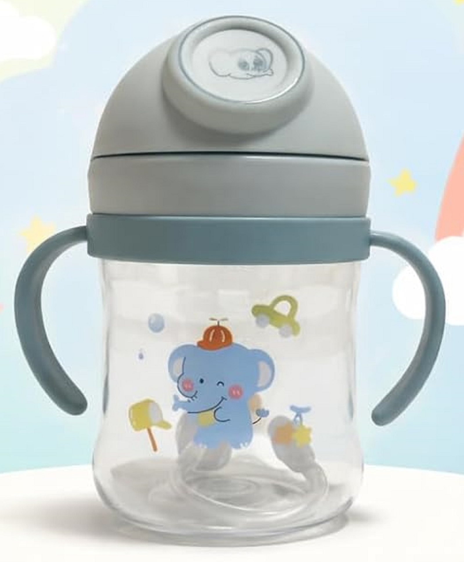 The Cheeky Kidzz Baby Bite-Resistant 250ml Straw Sipper for Kids | Twin Handle Non Toxic BPA Free Bottle For School And Travel | Anti-Spill Lock Leak Proof Drinking Sippy Cup (BLUE)-image-2