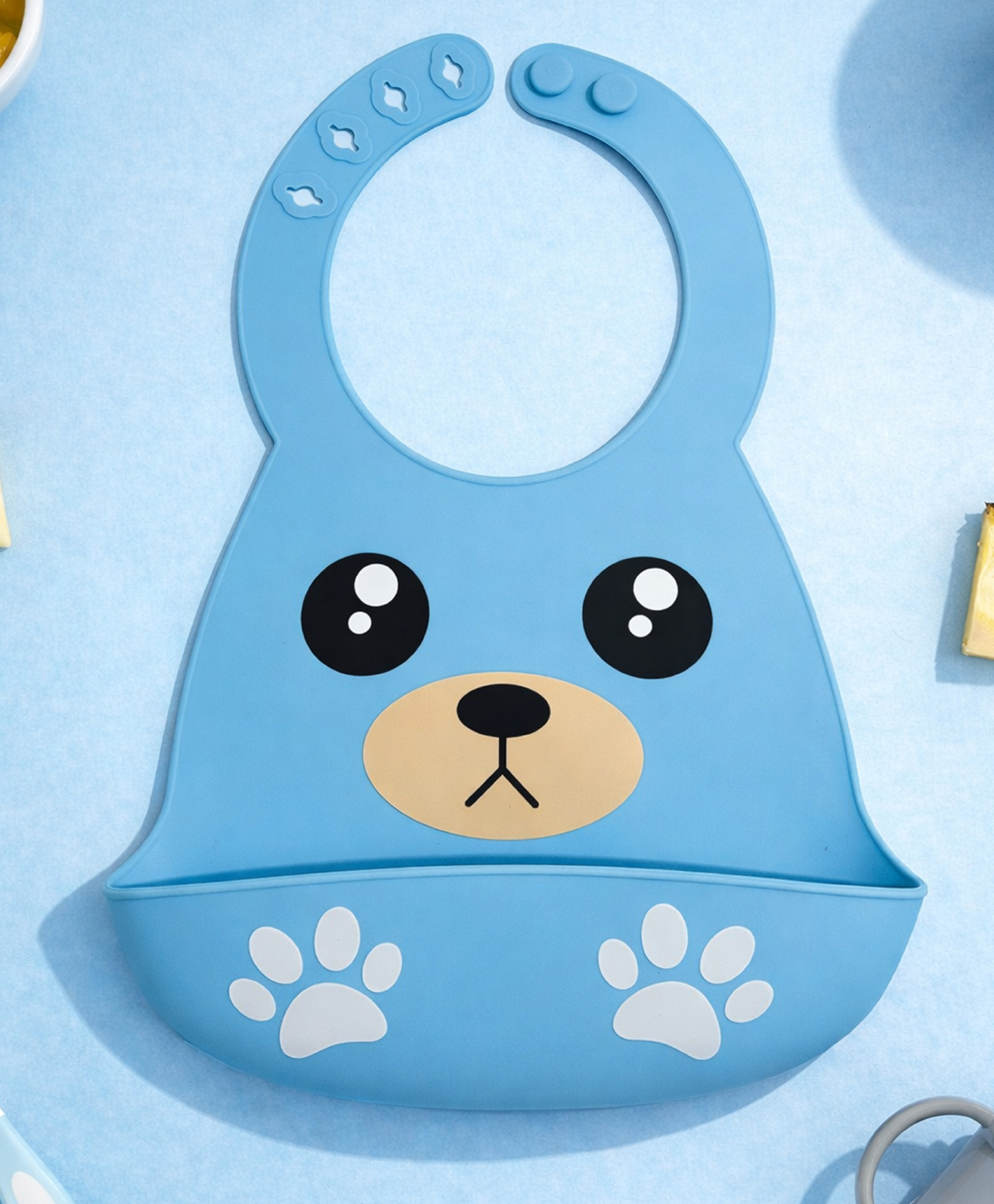 The Cheeky Kidzz Baby Silicone Feeding Bib With Adjustable Strap Waterproof Easy Stain Proof No Bad Odour | BPA Free/Soft Material Bibs with Tray/Food Catcher 6 Months To 3 Years (BLUE TEDDY)-image-47