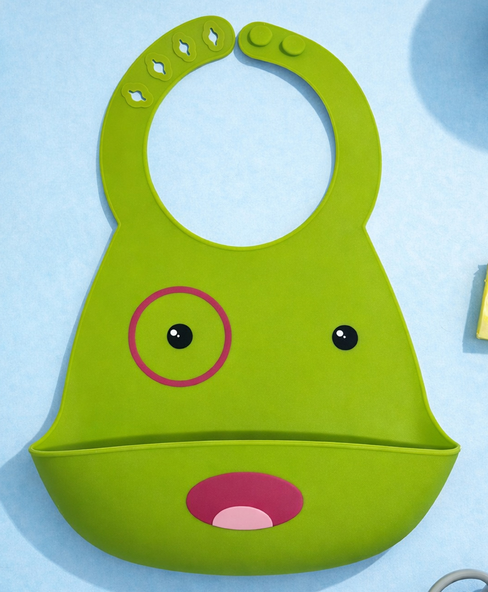The Cheeky Kidzz Baby Silicone Feeding Bib With Adjustable Strap Waterproof Easy Stain Proof No Bad Odour | BPA Free/Soft Material Bibs with Tray/Food Catcher 6 Months To 3 Years (GREEN FACE)-image-48