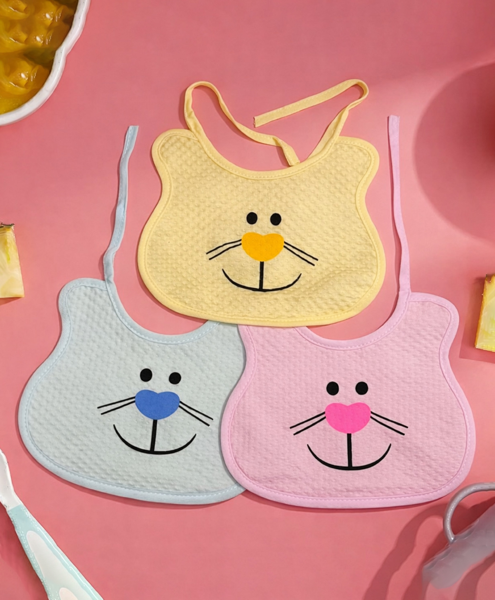 The Cheeky Kidzz Baby Pack of 3 Double Layered Feeding Bibs Happy Smile Printed Designs Drool Knot Tie Style Everyday Use Aprons-image-22