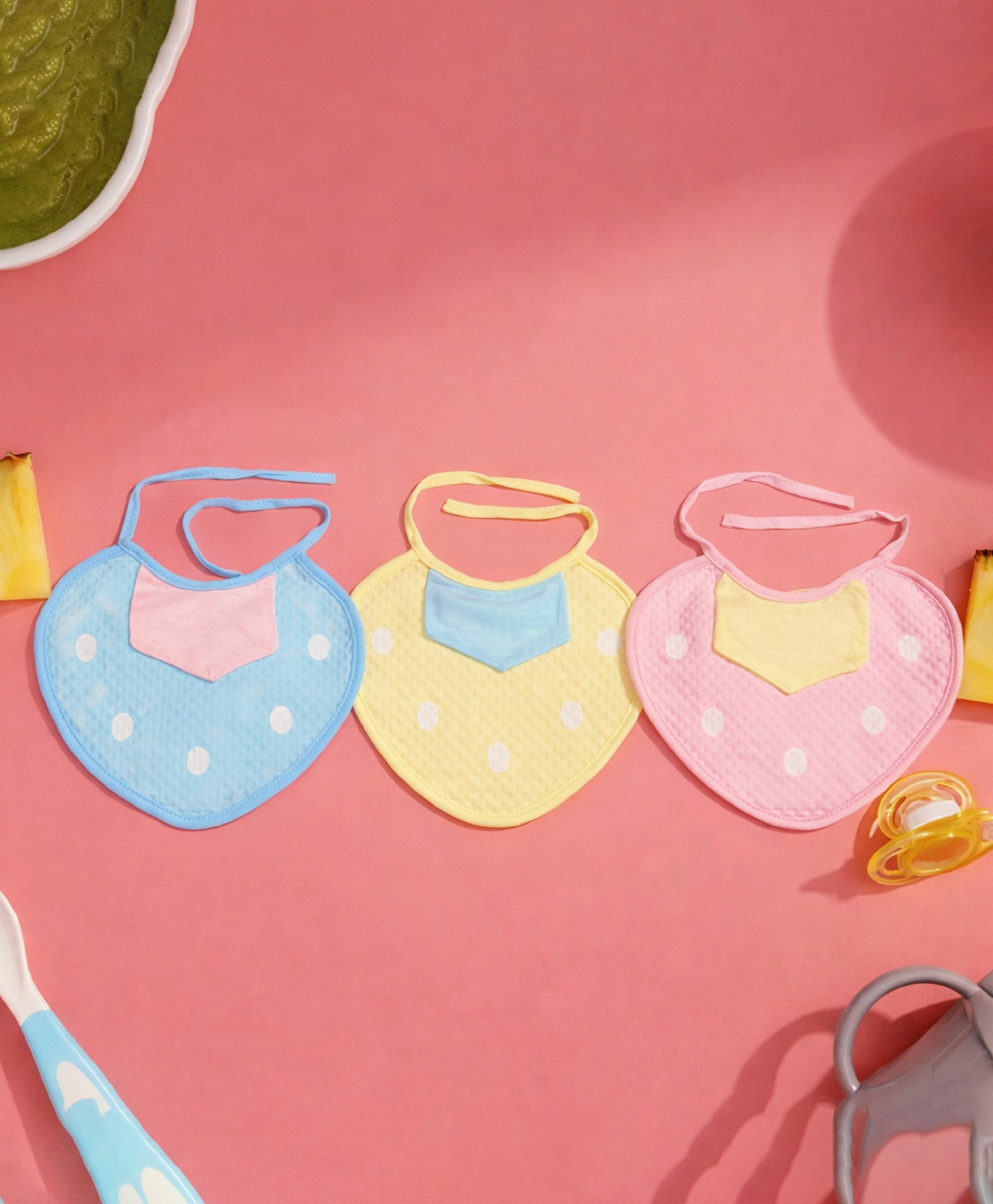 The Cheeky Kidzz Baby Pack Baby of 3 Double Layered Feeding Cotton Bibs Solid Colour Design Drool Knot Tie Style Everyday Use Aprons(0 To 15 Months)-image-30