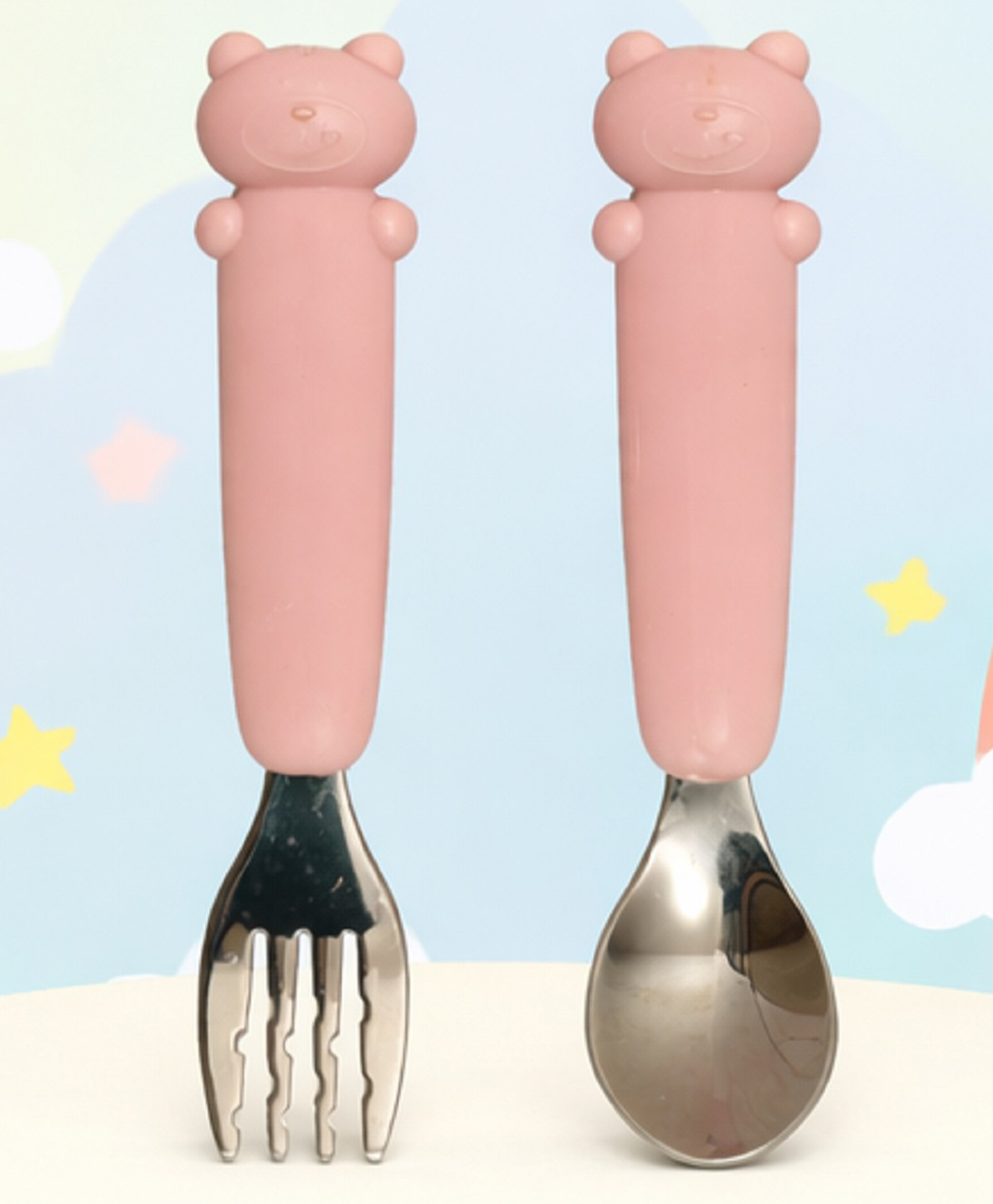 The Cheeky Kidzz Baby Premium Stainless Steel Spoon & Fork Cutlery Elephant Make Mealtime Fun and Easy for Your Little Kid (PINK)-image-6