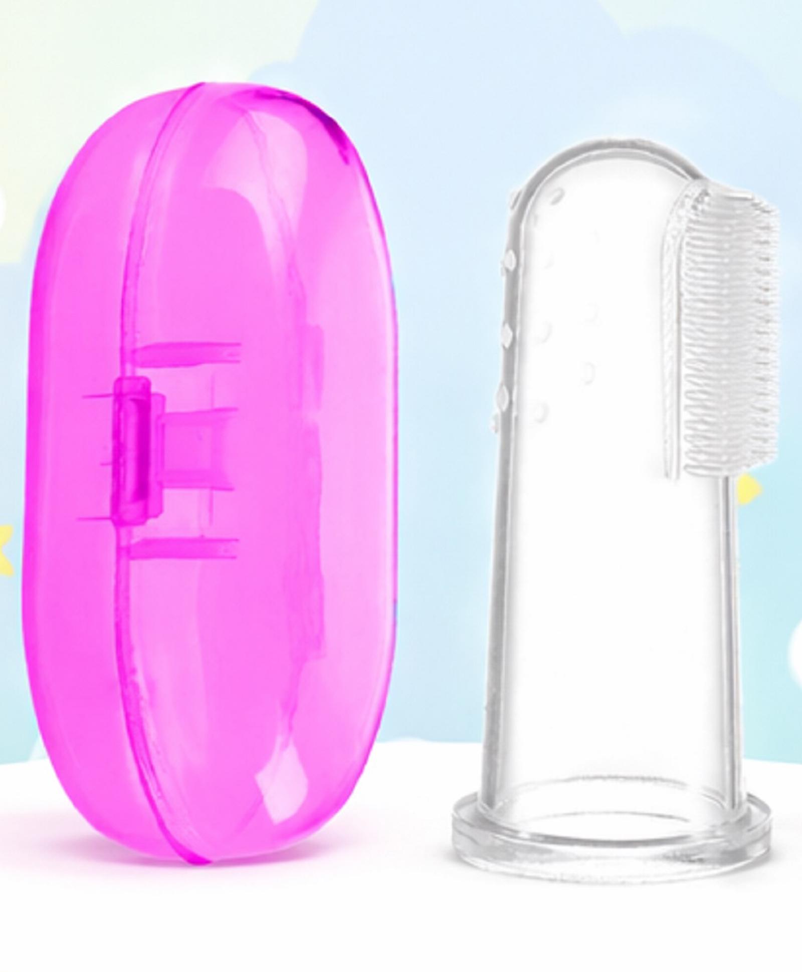 The Cheeky Kidzz Baby Silicone Soft Bristles Finger Tooth Brush With Tongue Cleaner Back And Travel Protective Case BPA Free (PINK)-image-41