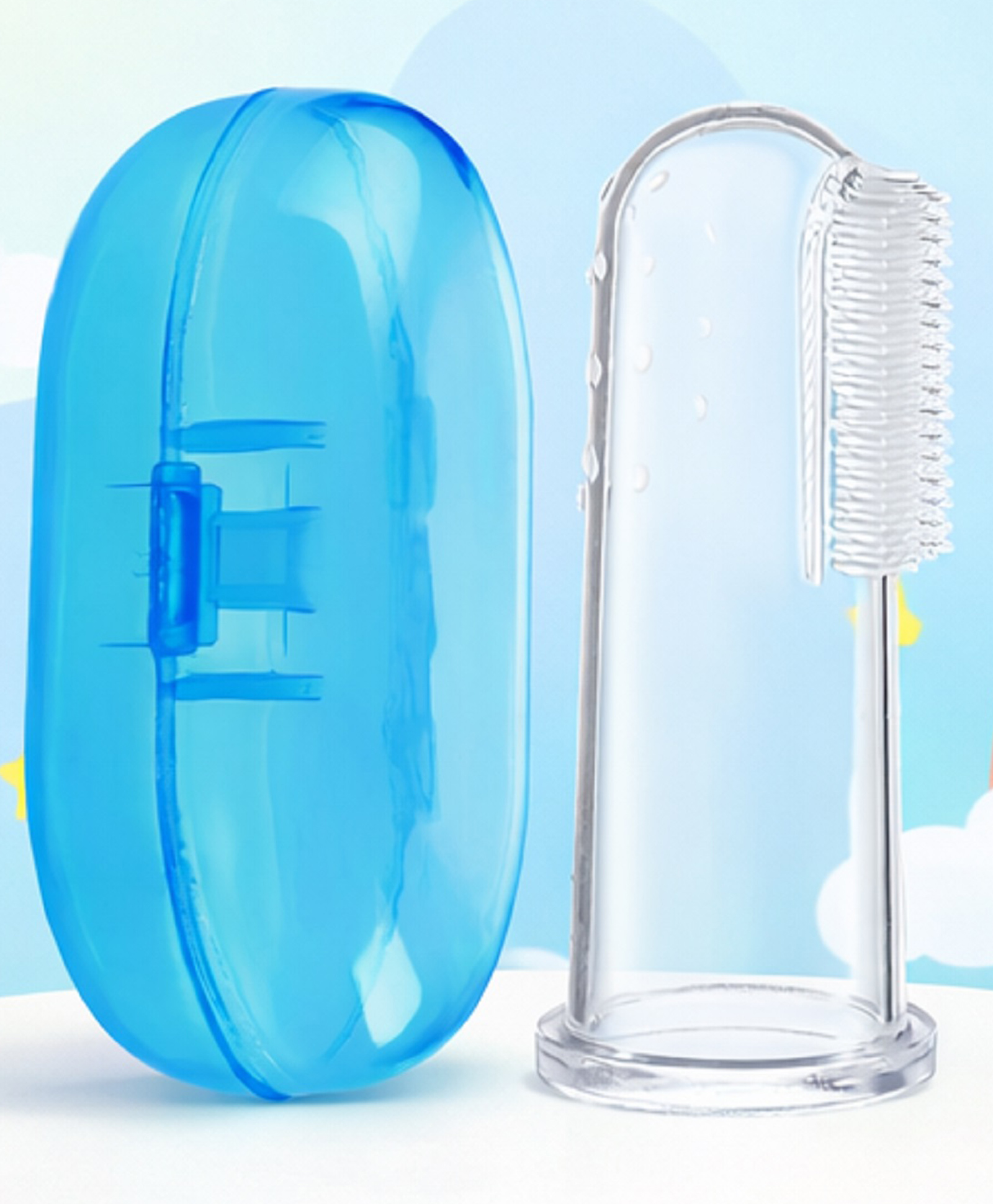 The Cheeky Kidzz Baby Silicone Soft Bristles Finger Tooth Brush With Tongue Cleaner Back And Case BPA Free (BLUE)-image-7