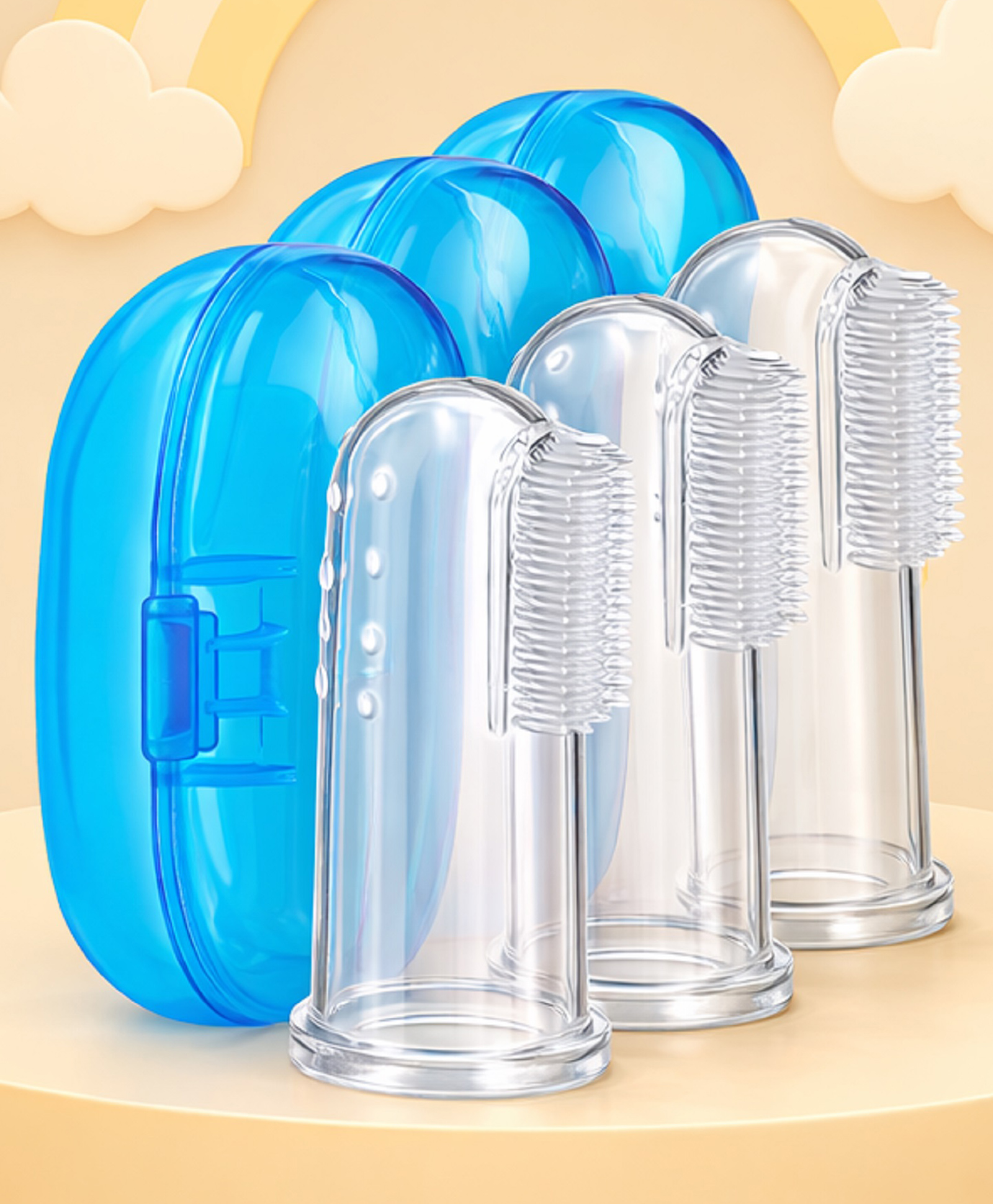 The Cheeky Kidzz Pack of 3 Baby Silicone Soft Bristles Finger Tooth Brush With Tongue Cleaner Back And Case BPA Free (BLUE)-picture-26