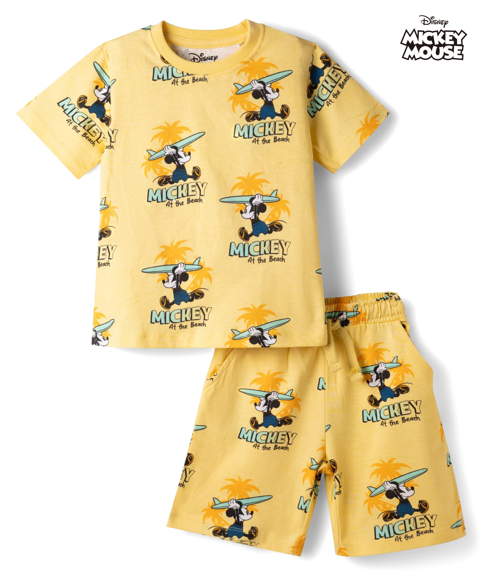 Babyhug Disney Single Jersey Knit Half Sleeves T-Shirt & Shorts Co-Ord Set With Mickey Mouse Graphics - Yellow-picture-21