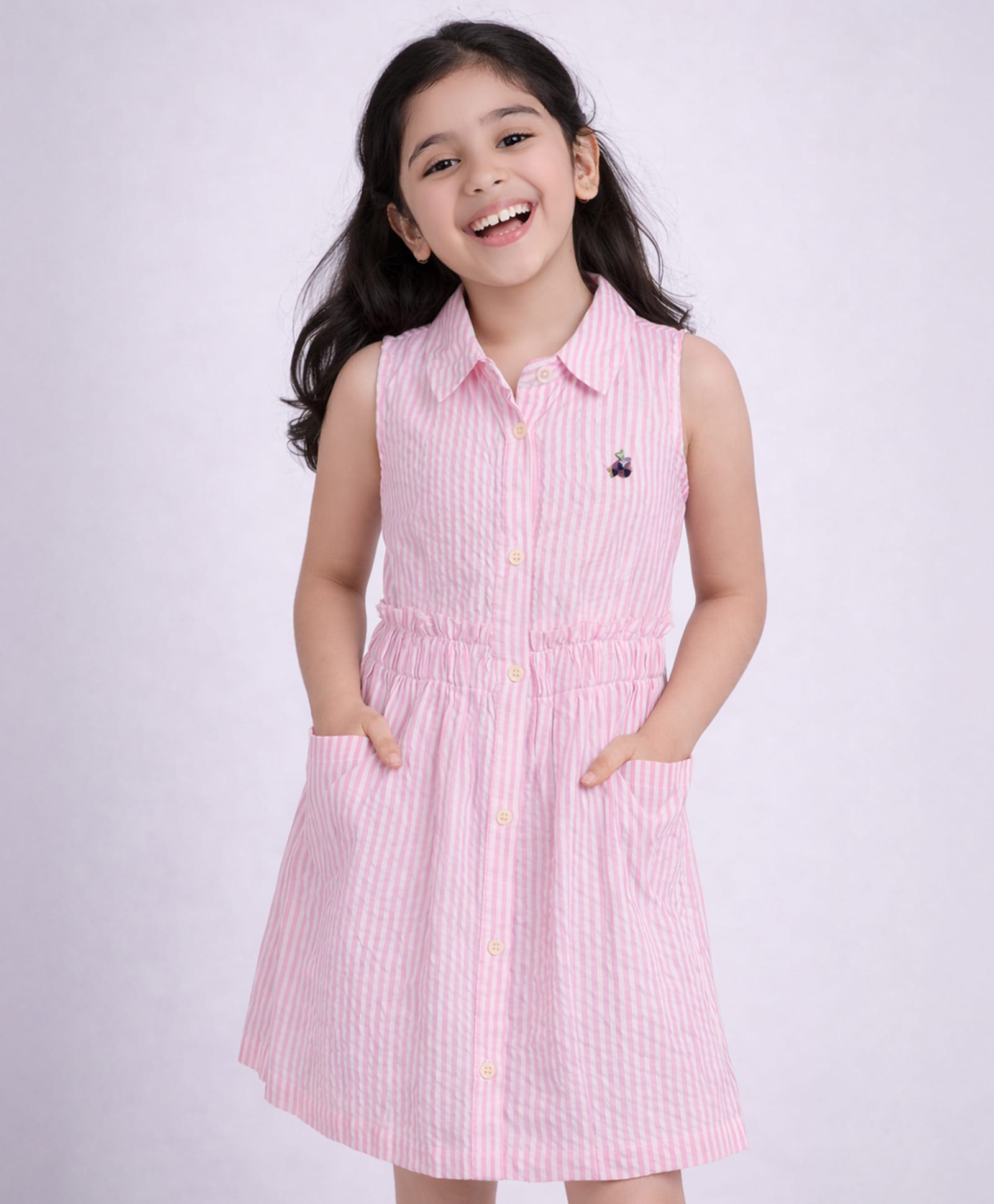 PURPLE UNITED KIDS Cotton Woven Sleeveless Striped Dress - Pink & White-picture-35