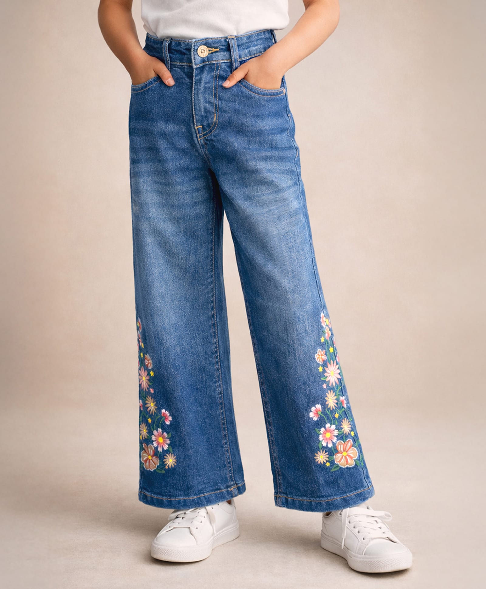 PURPLE UNITED KIDS Denim Woven Floral Embroidered Washed Jeans - Mid Blue-picture-10