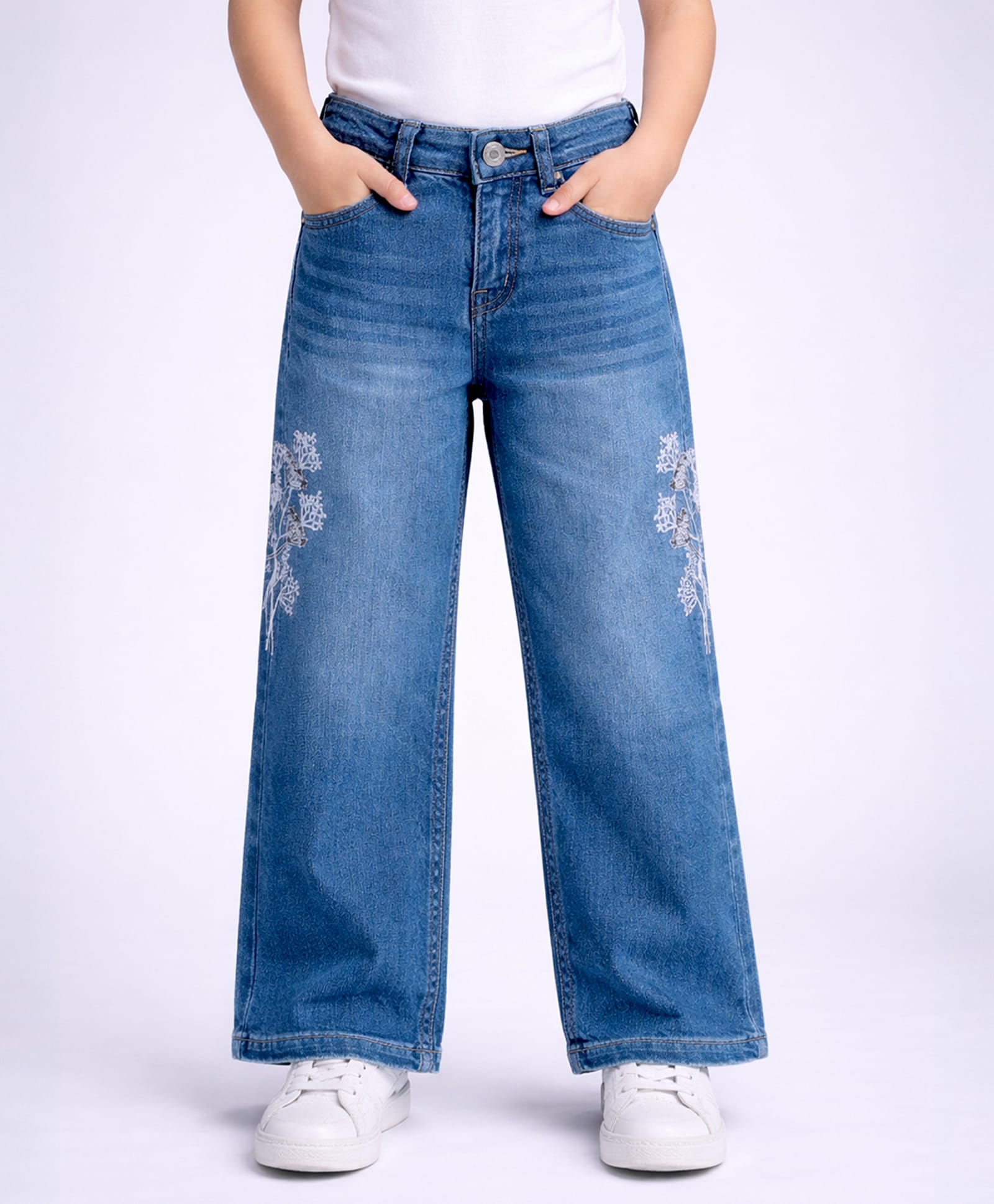 PURPLE UNITED KIDS Denim Woven Floral Embroidered Washed Jeans - Blue-picture-28