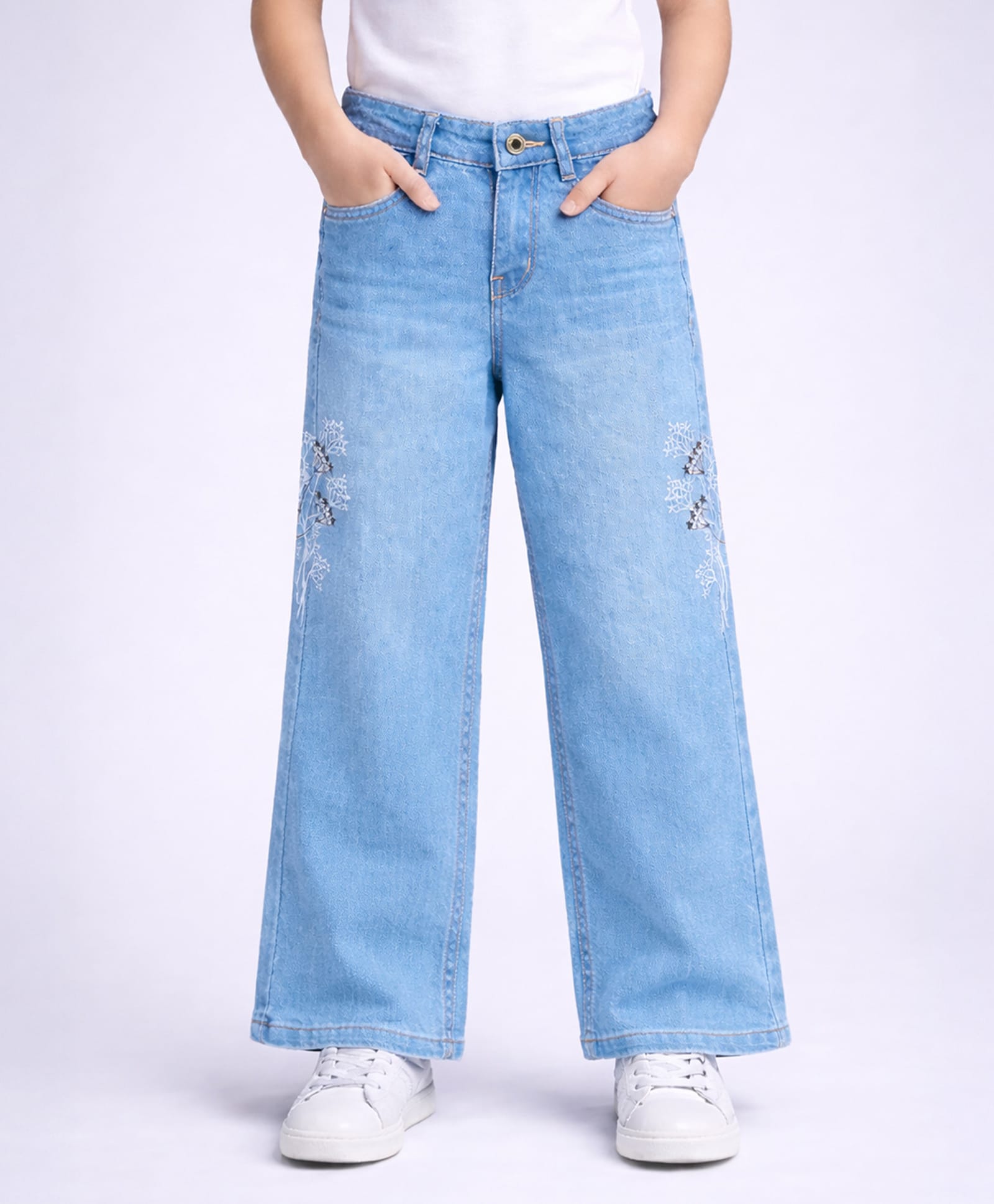 PURPLE UNITED KIDS Denim Woven Floral Embroidered Washed Jeans - Blue-picture-24