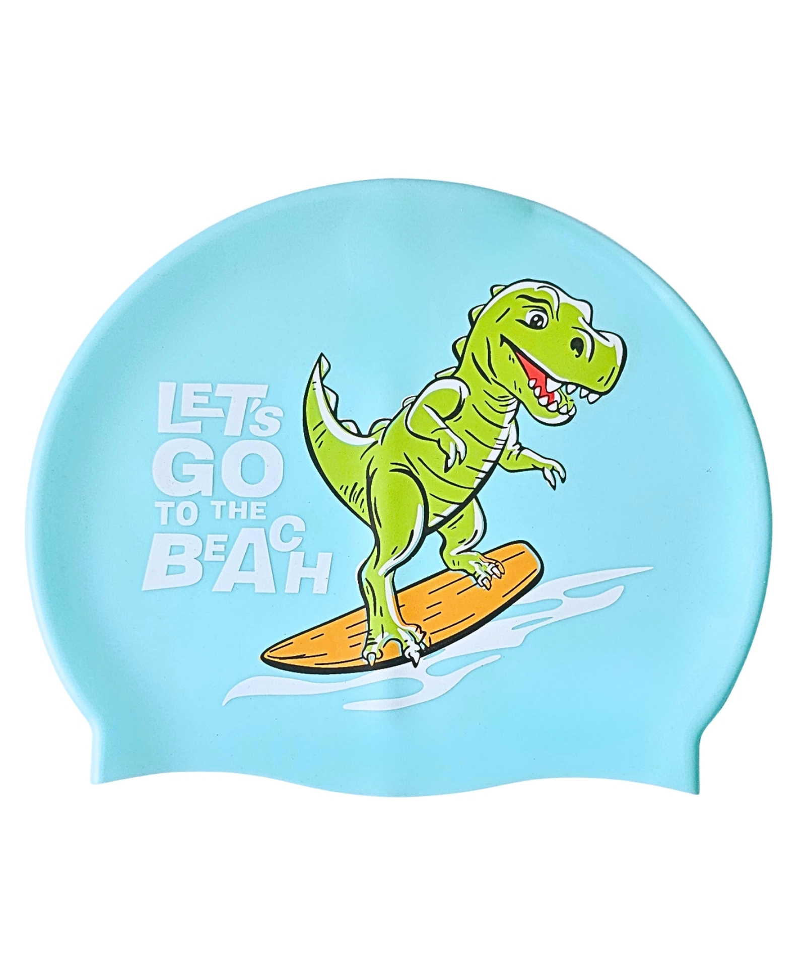 KARBD Cartoon Design Super Soft Silicone Swimming Cap for Kids - Blue Beach Dino-picture-22