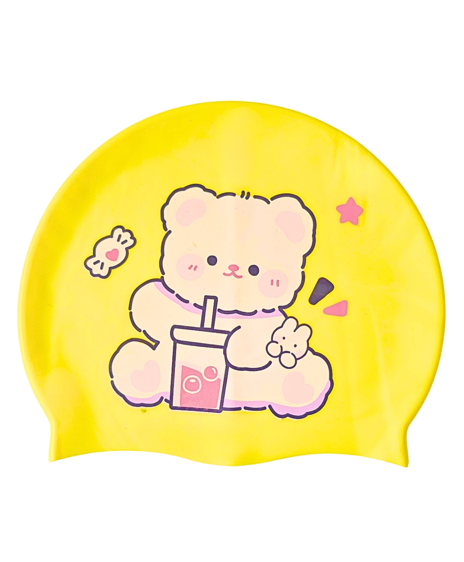 KARBD Cartoon Design Super Soft Silicone Swimming Cap for Kids - Yellow Teddy-image-31