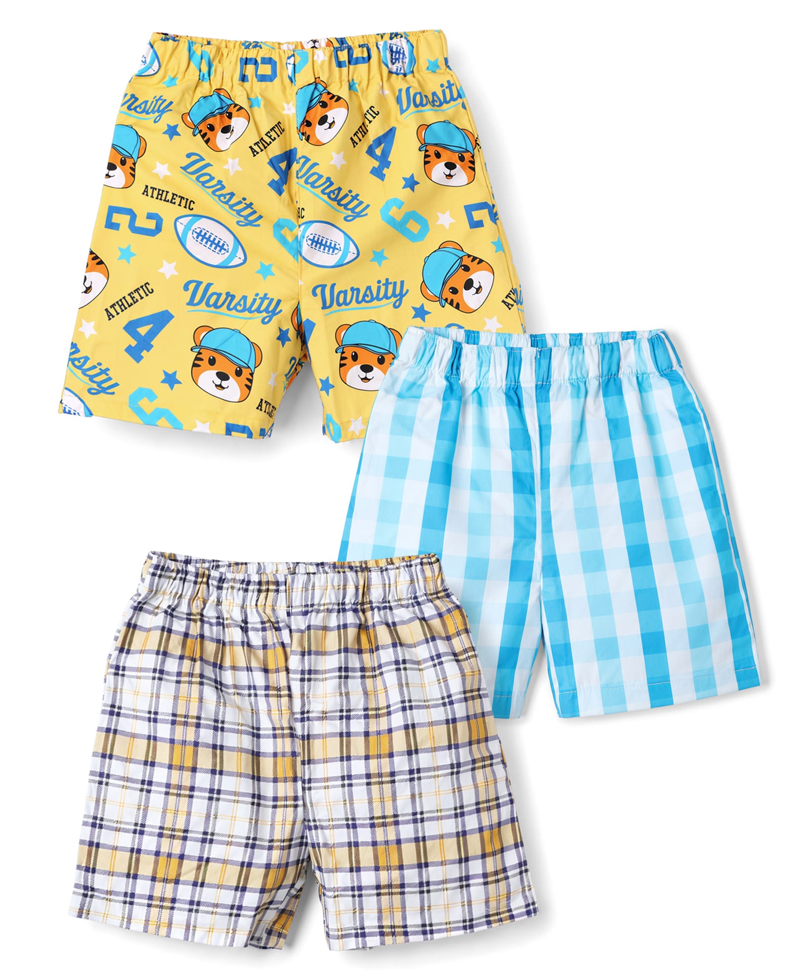 Babyhug Cotton Poplin Woven Checks Boxers With Tiger Print Pack of 3 - Multicolor-image-2
