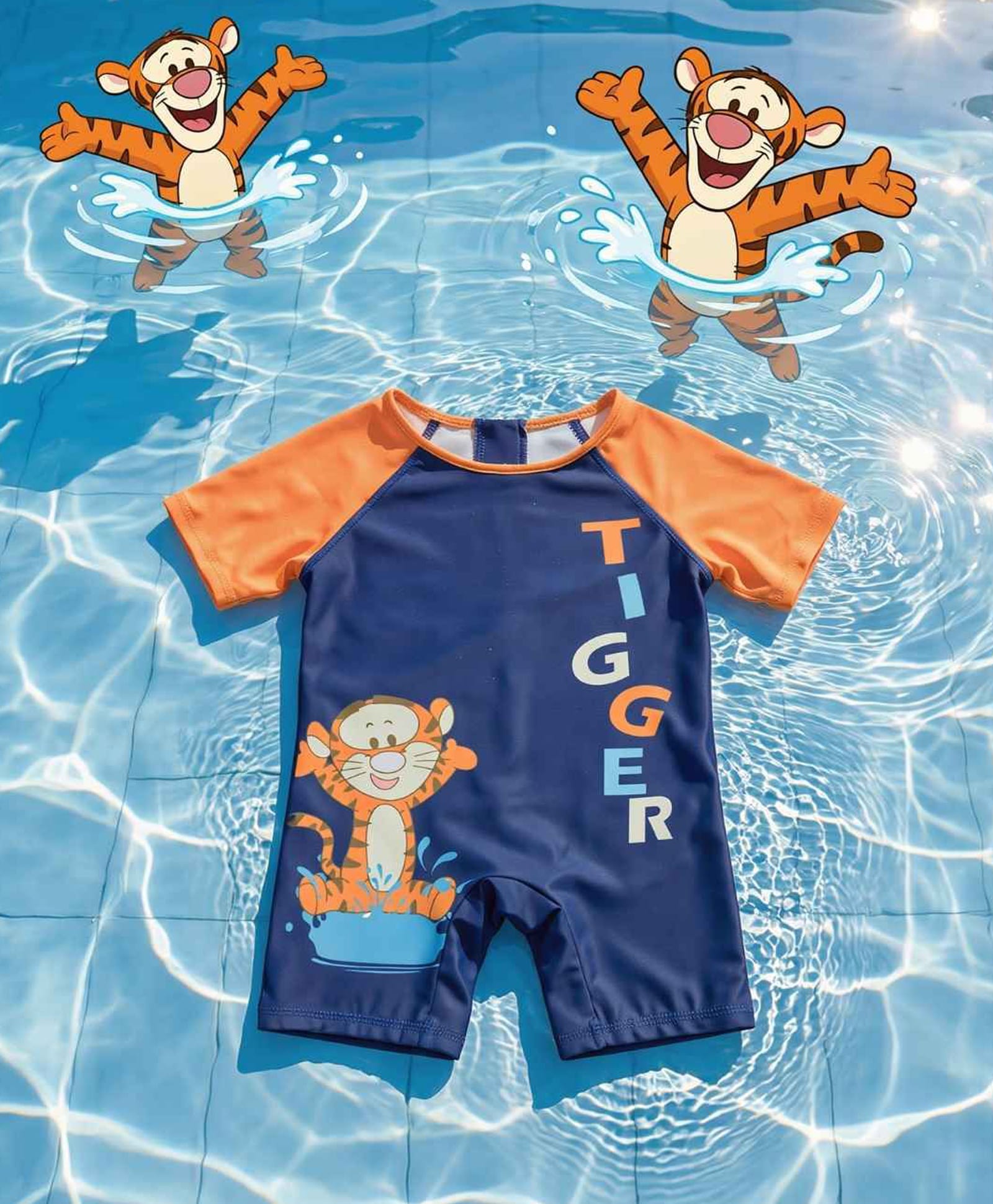 Yellow Bee Disney Featuring Half Sleeves Tigger Printed Swimsuit - Blue & Orange-image-14