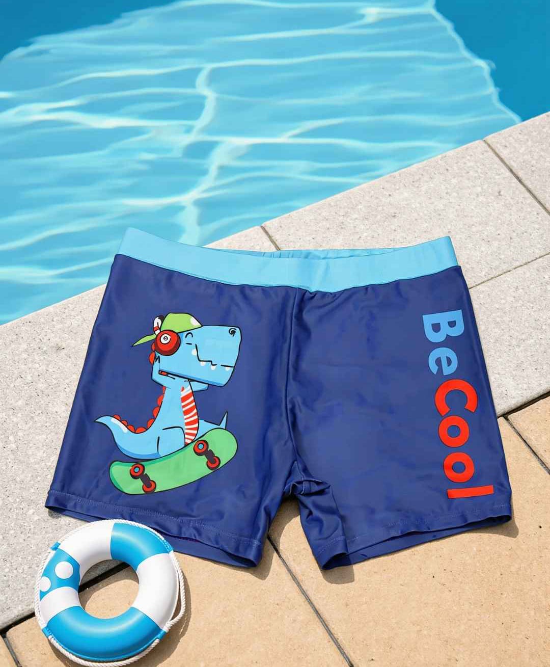 Yellow Bee Disney Skating Dinosaur Printed Swimming Trunks - Blue-image-21