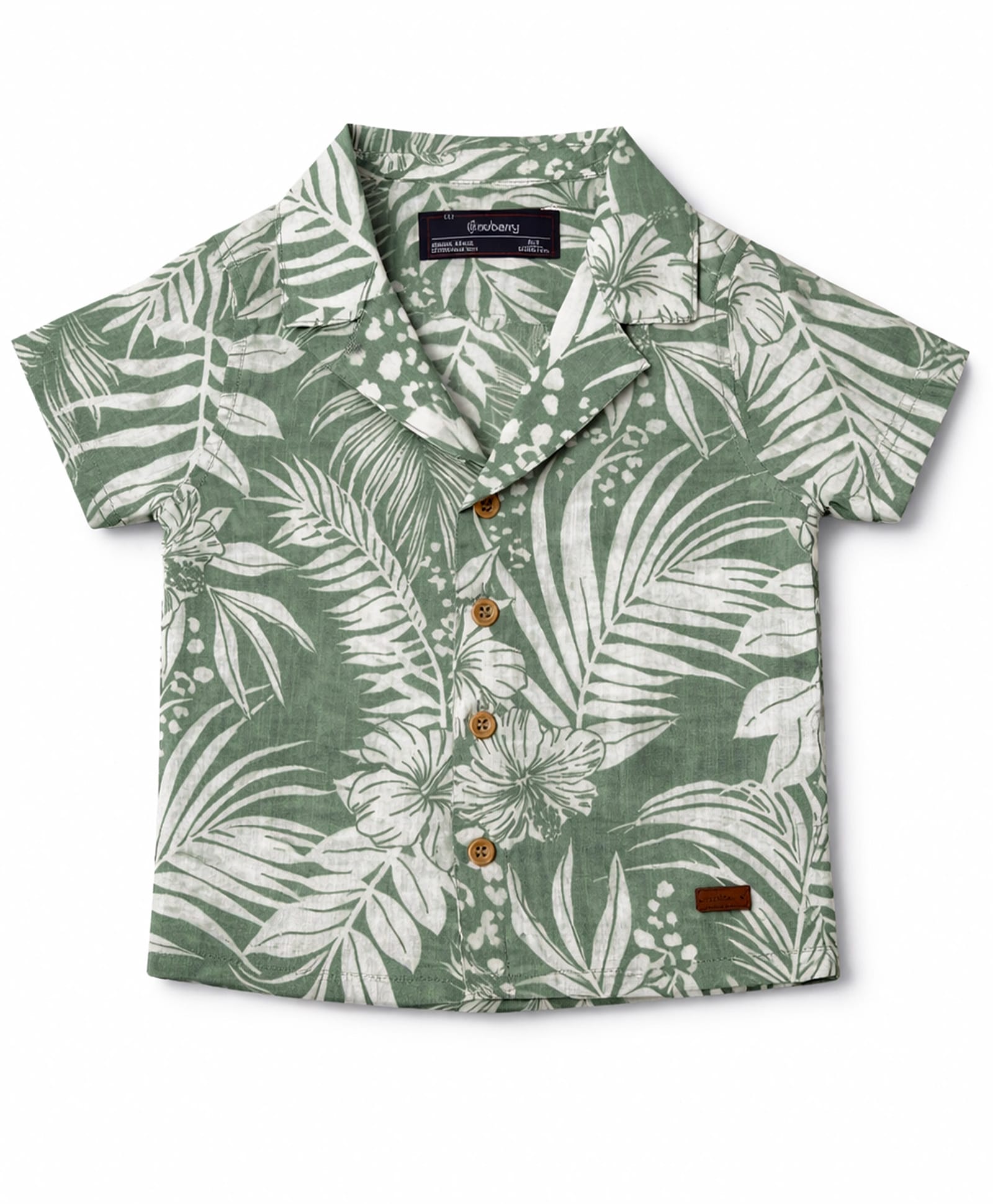 nuberry Cotton Knit Half Sleeves Leaves Printed Shirt - Green-picture-19