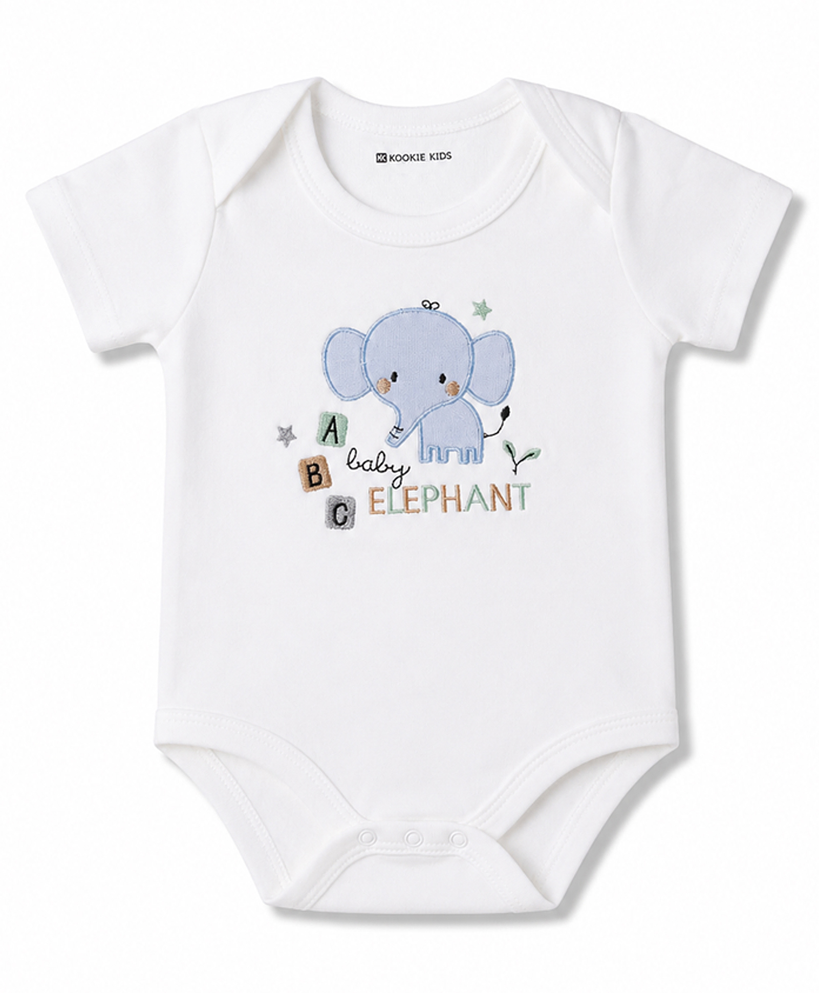 kookie kids india Kookie Kids 100% Cotton Knit Half Sleeves Elephant Embroidered Onesie - White-picture-21