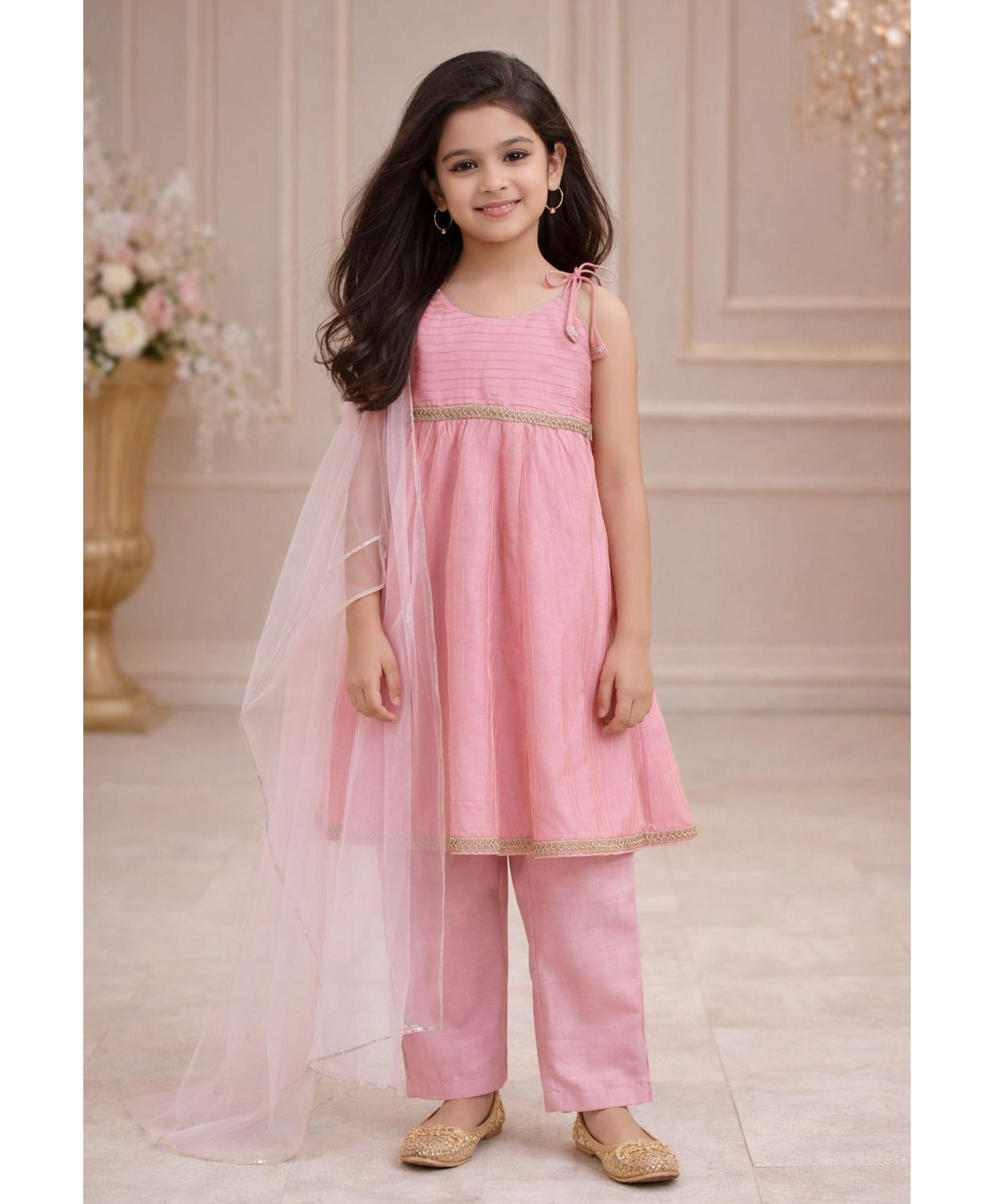 The Magic Wand Woven Sleeveless Lace Embellished Kurti & Salwar With Dupatta Set - Pink-image-31