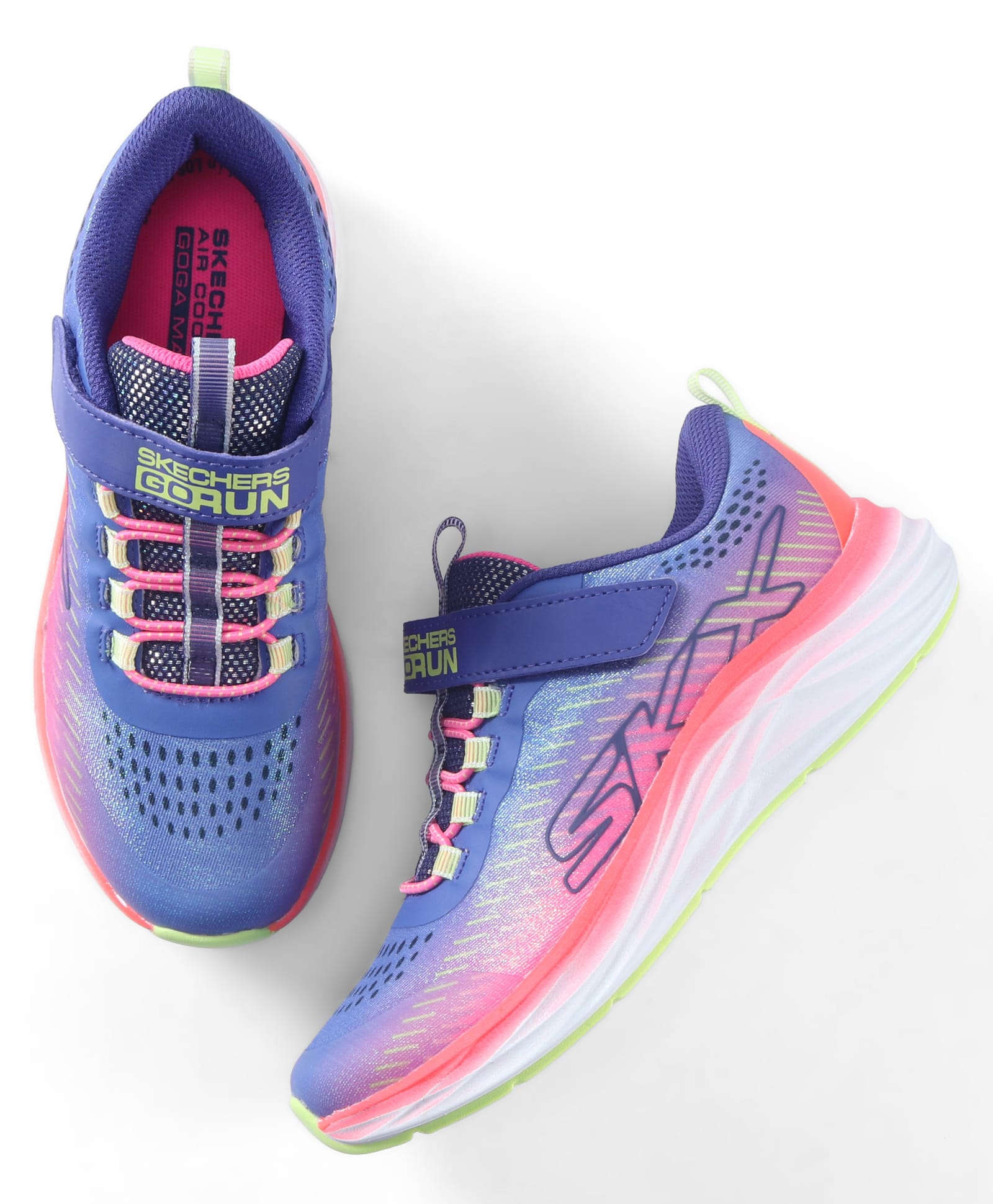 Skechers Velcro Closure Sport Shoes With Go-Run Glitter Print - Navy Blue