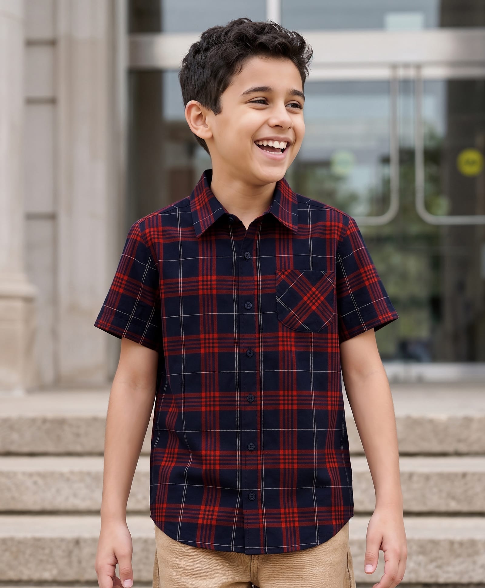 Pine Kids Cotton Woven Shirt Half Sleeves Checks Multi Color 7-8 Years-picture-24