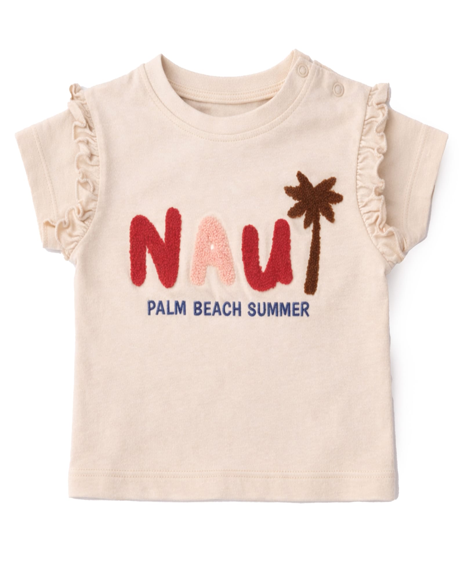 nuberry Cotton Woven Half Sleeves Fur Detailed Nau Text Embroidered Tee - Cream-picture-23