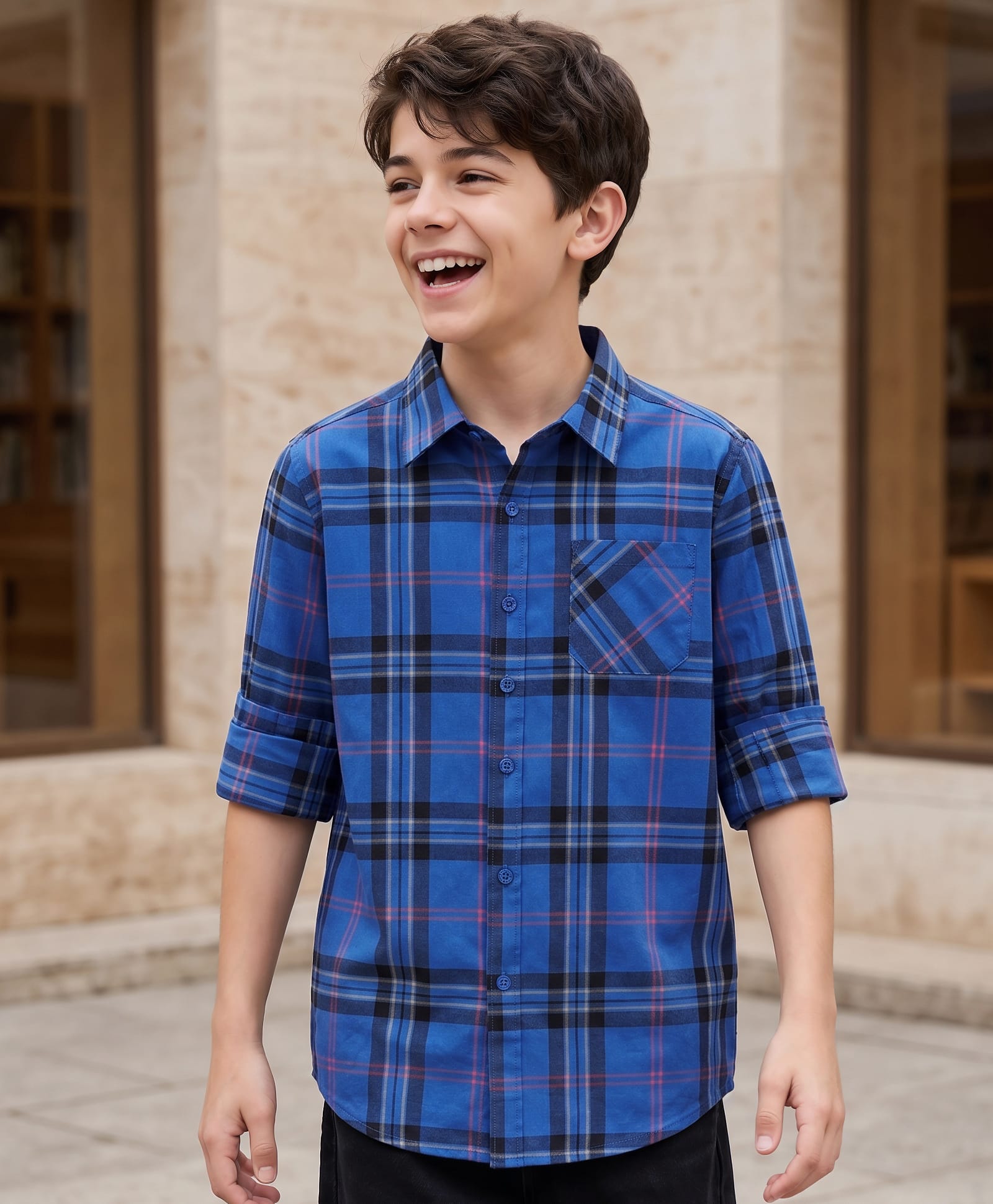 Pine Kids Cotton Woven Checks Shirt Full Sleeves Blue 5-6 Years-image-27