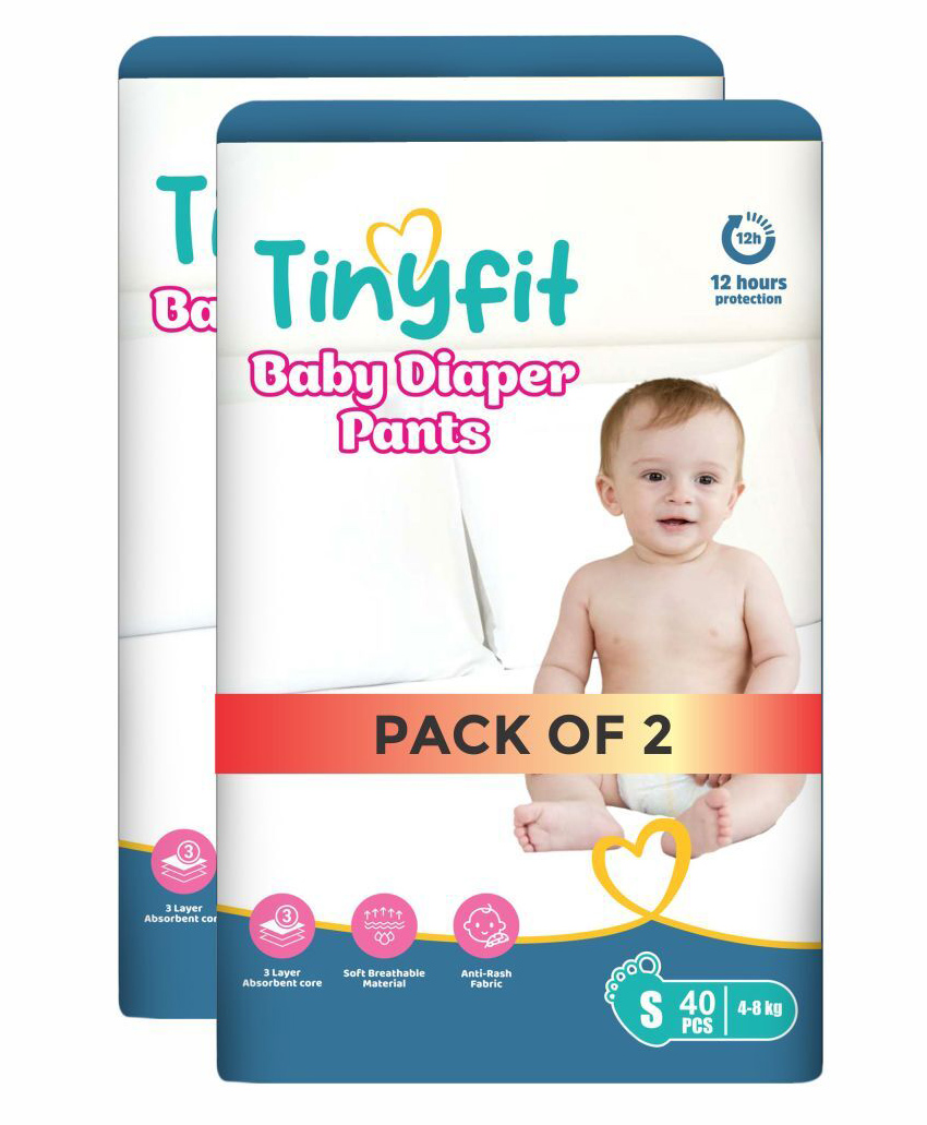 TinyFit Baby Diapers Small Size (S) Pants Style | 4-8 kg | 80 Count - Pack of 2 | Bubble Soft Bed with Multi-Layer Absorption up to 12 Hours, Rash-free with Advance Leakage Protection-image-3