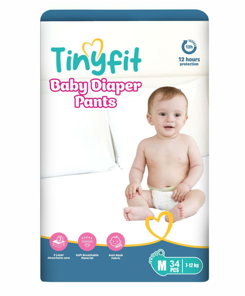 TinyFit Baby Diapers Medium Size (M) Pants Style | 7-12 kg | 34 Count - Pack of 1 | Bubble Soft Bed with Multi-Layer Absorption up to 12 Hours, Rash-free with Advance Leakage Protection-image-36