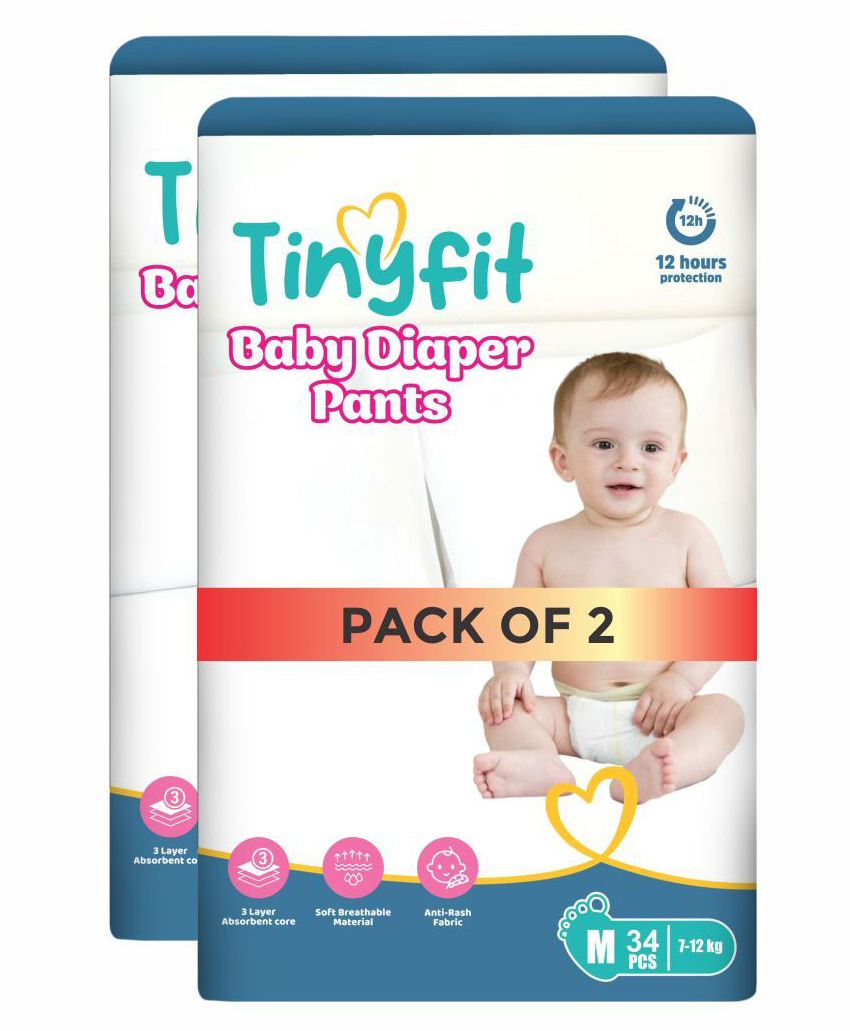 TinyFit Baby Diapers Medium Size (M) Pants Style | 7-12 kg | 68 Count - Pack of 2 | Bubble Soft Bed with Multi-Layer Absorption up to 12 Hours, Rash-free with Advance Leakage Protection-image-37