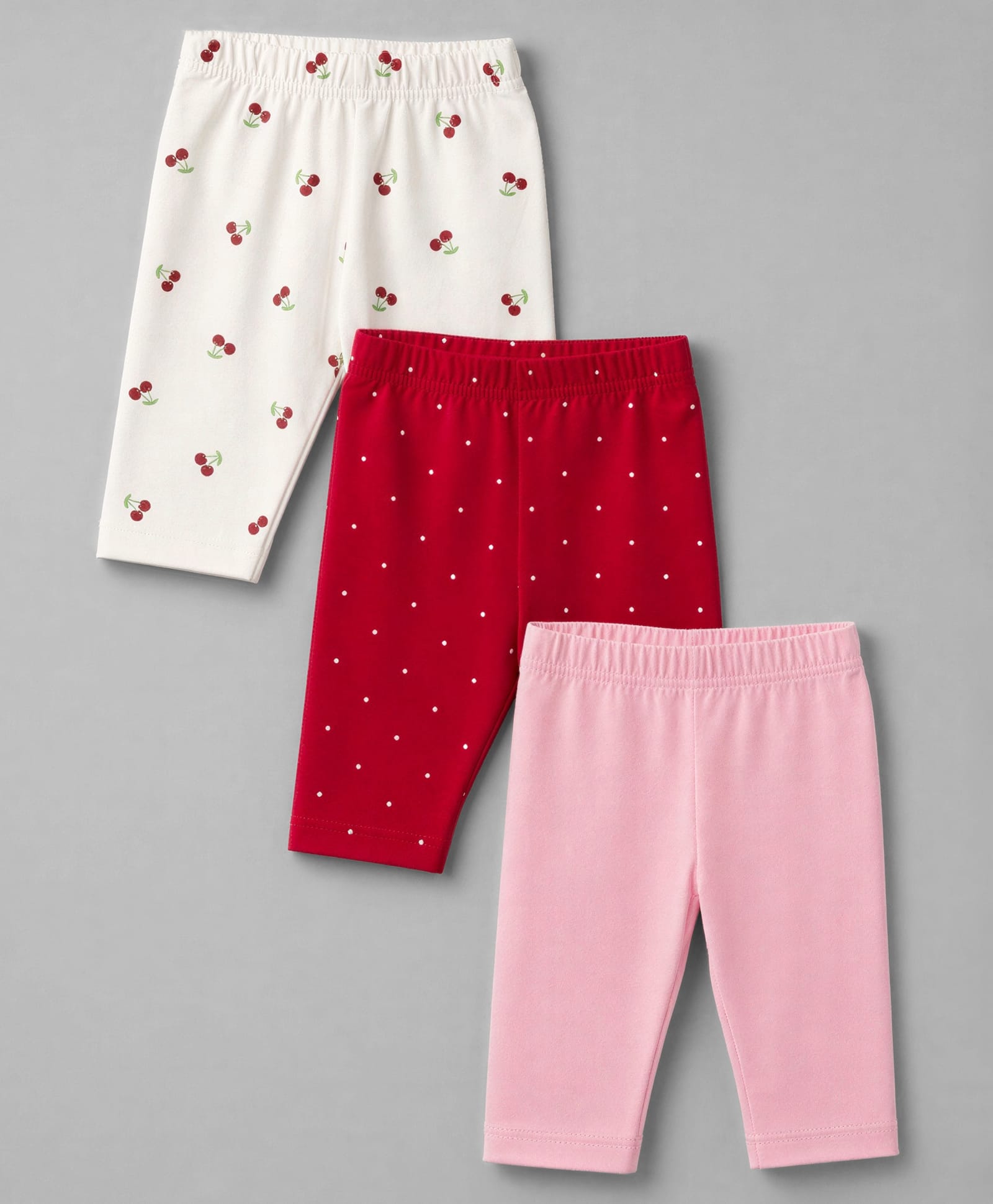 Babyhug Cotton Knit Three Fourth Leggings With Polka Dot & Berry Print Pack of 3 - Red White & Pink-picture-22