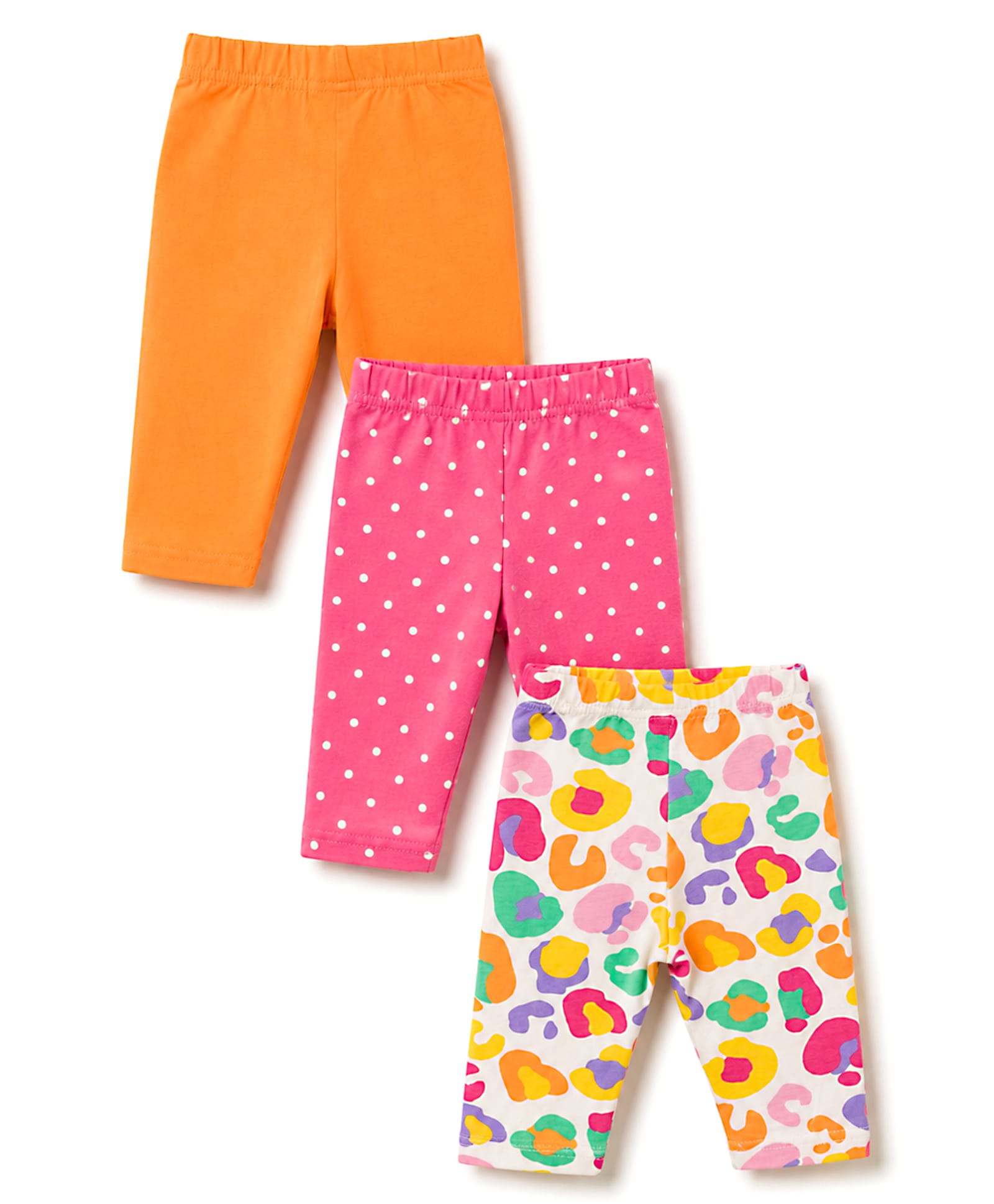 Babyhug Cotton Knit Knee Length Floral Printed Three Fourth Leggings Pack Of 3 - Red Mustard & White-picture-24
