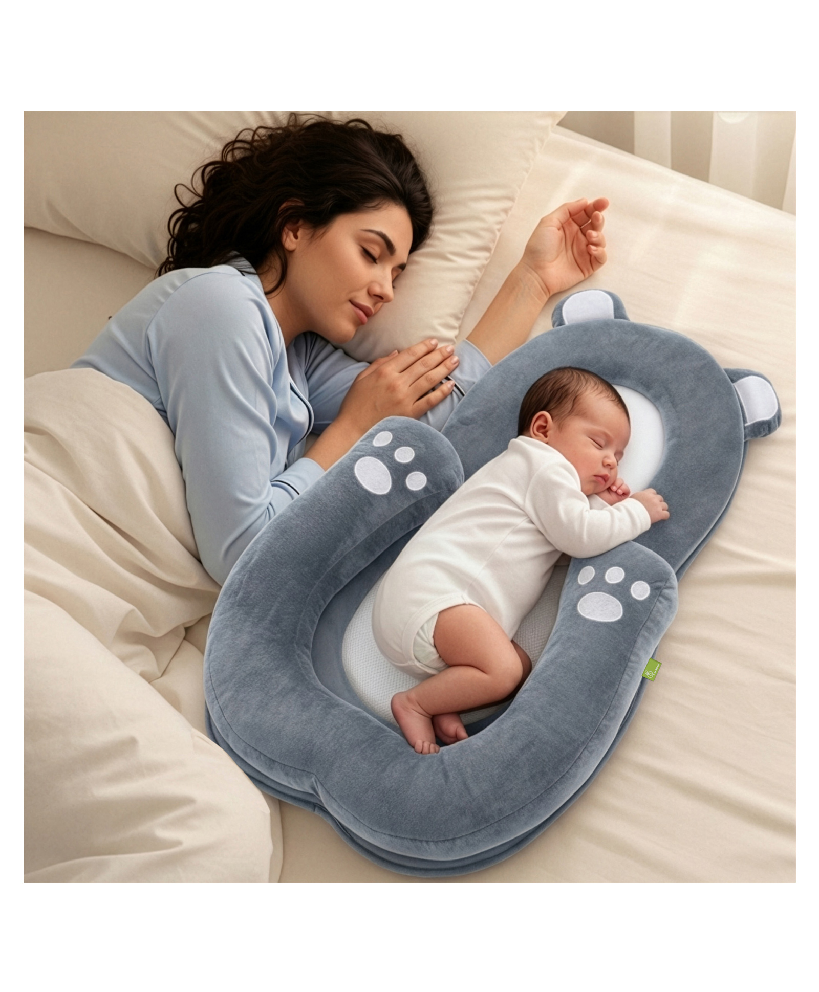 R for Rabbit Snuggy Teddy Baby Nest Sleeping Bed 4 in 1 Lounger Tummy Time Pillow & Propping Ultra Soft Plush Bed with Head Support Travel Friendly Bedding Set - Grey-picture-2