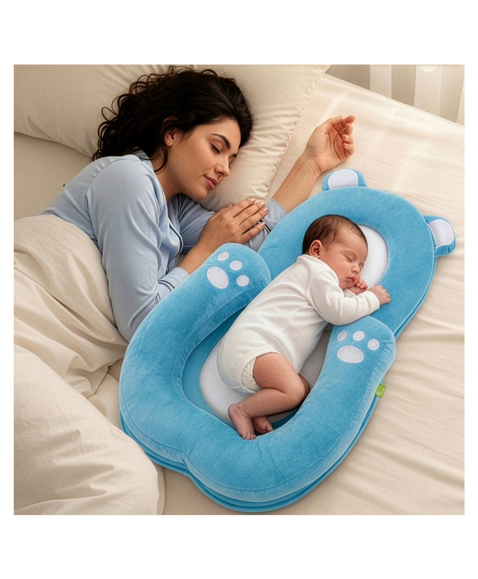 R for Rabbit Snuggy Teddy Baby Nest Sleeping Bed 4 in 1 Lounger Tummy Time Pillow & Propping Ultra Soft Plush Bed with Head Support Travel Friendly Bedding Set - Blue-picture-15