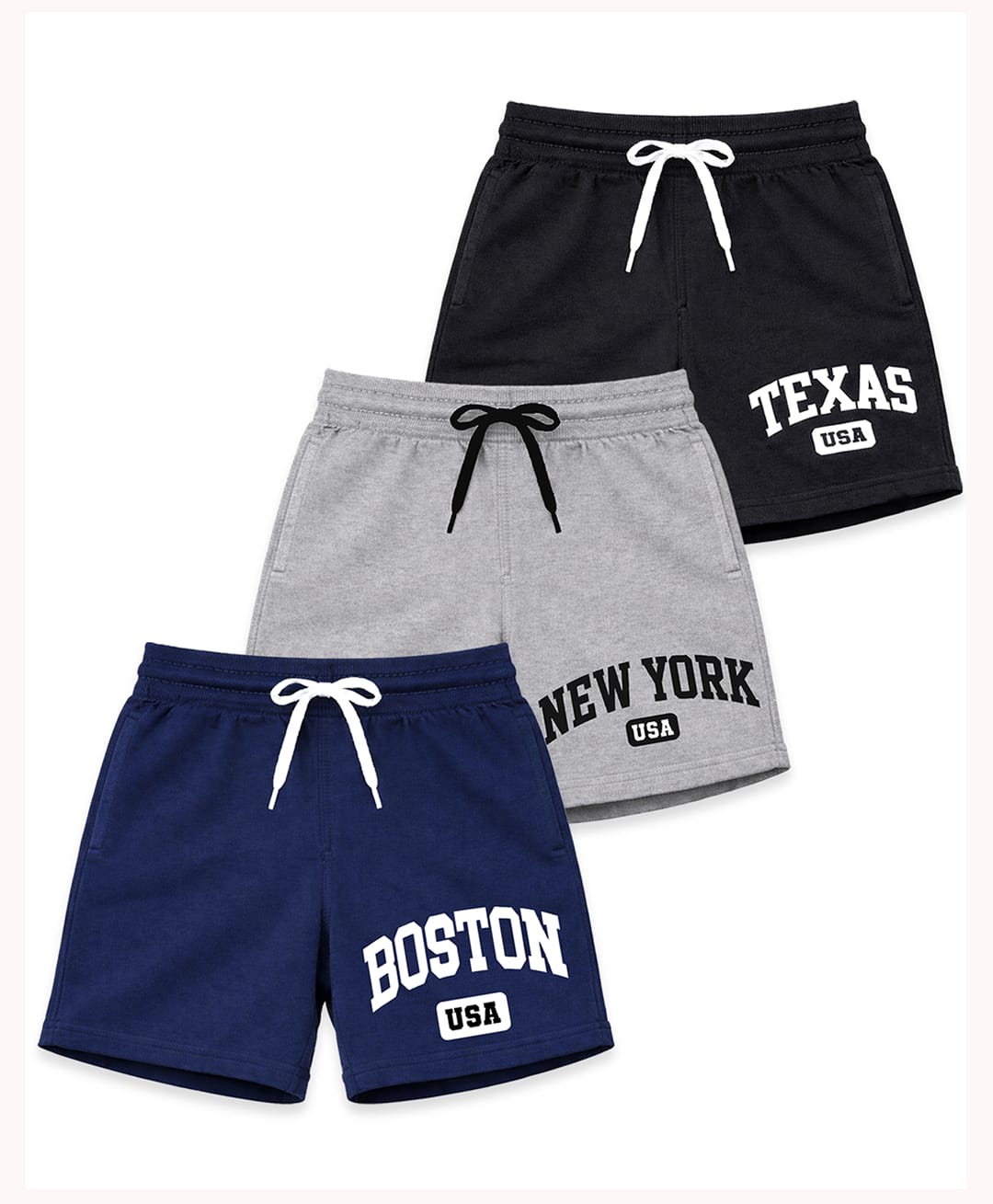 KUCHIPOO Cotton Blend Knit Pack of 3 Boston & Texas Text Printed Shorts - Black Grey & Navy Blue-picture-23