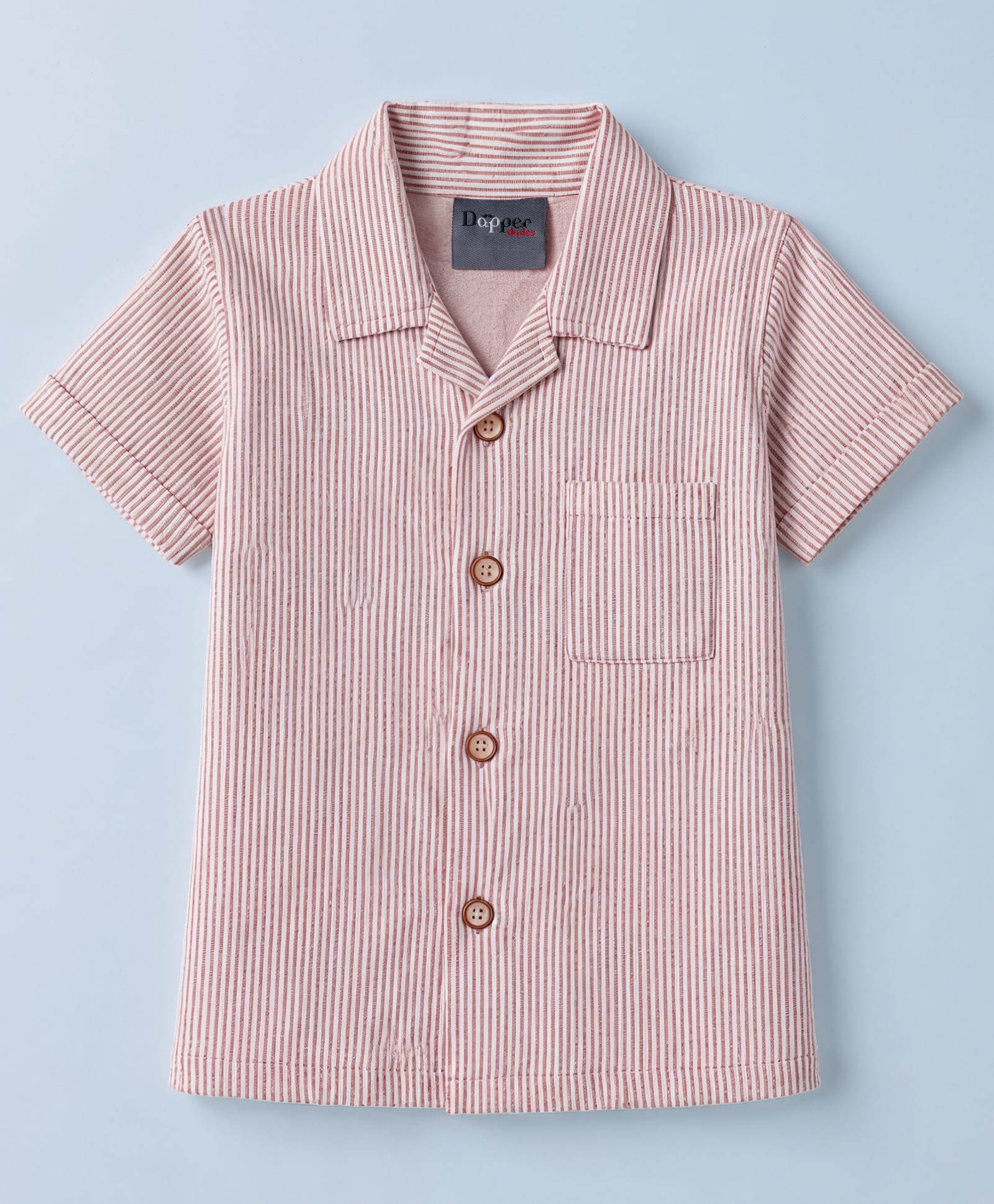 Dapper Dudes Cotton Woven Shirt Half Sleeves Striped Peach 8-9 Years-picture-37