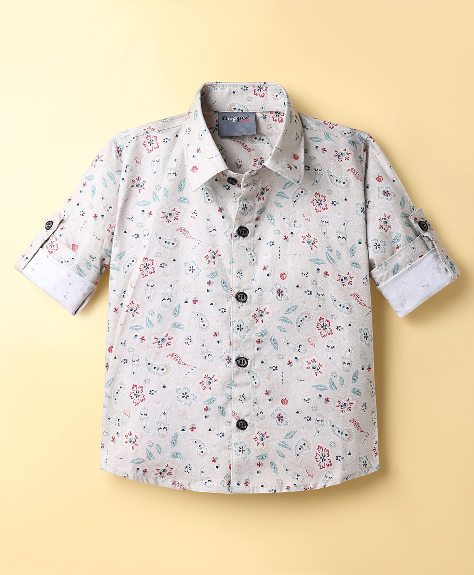 Dapper Dudes Cotton Woven Full Sleeves All Over Printed Shirt Light Brown 9-10 Years-picture-22