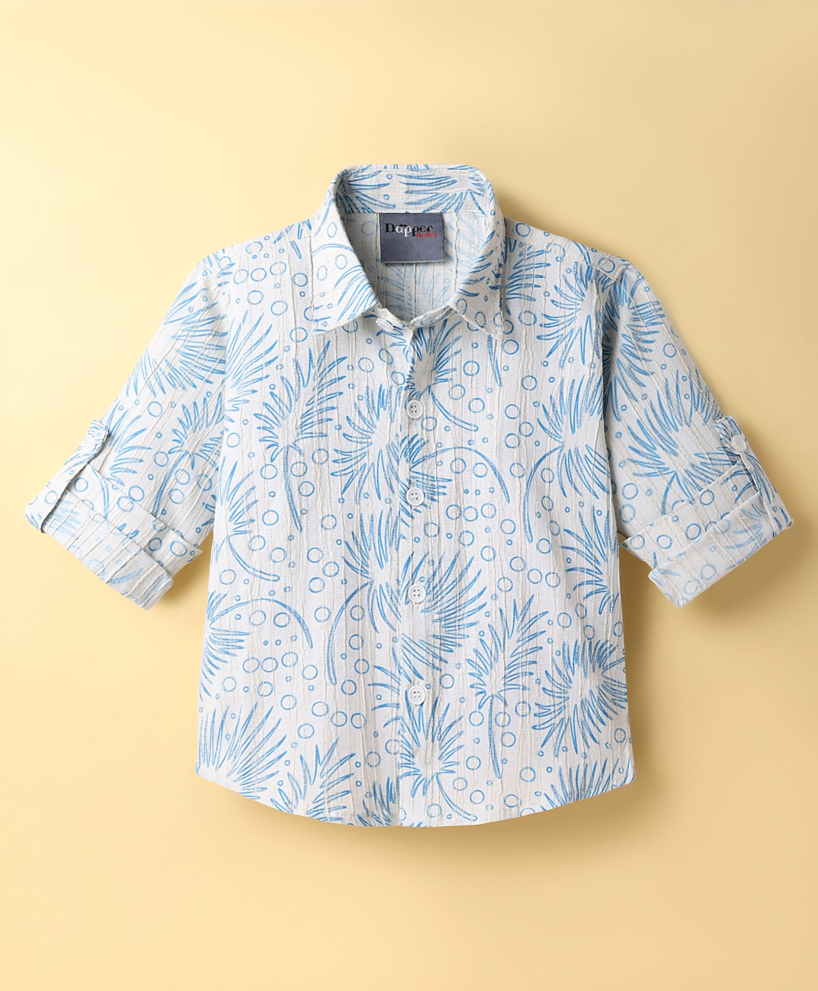 Dapper Dudes Cotton Woven Printed Shirt with Roll Up Sleeves Light Blue 10-11 Years-image-42