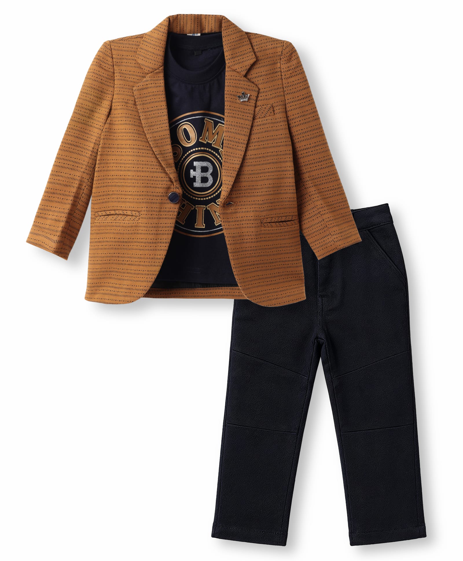 Dapper Dudes Woven Full Sleeves Blazer With Tee & Trouser - Mustard-image-24