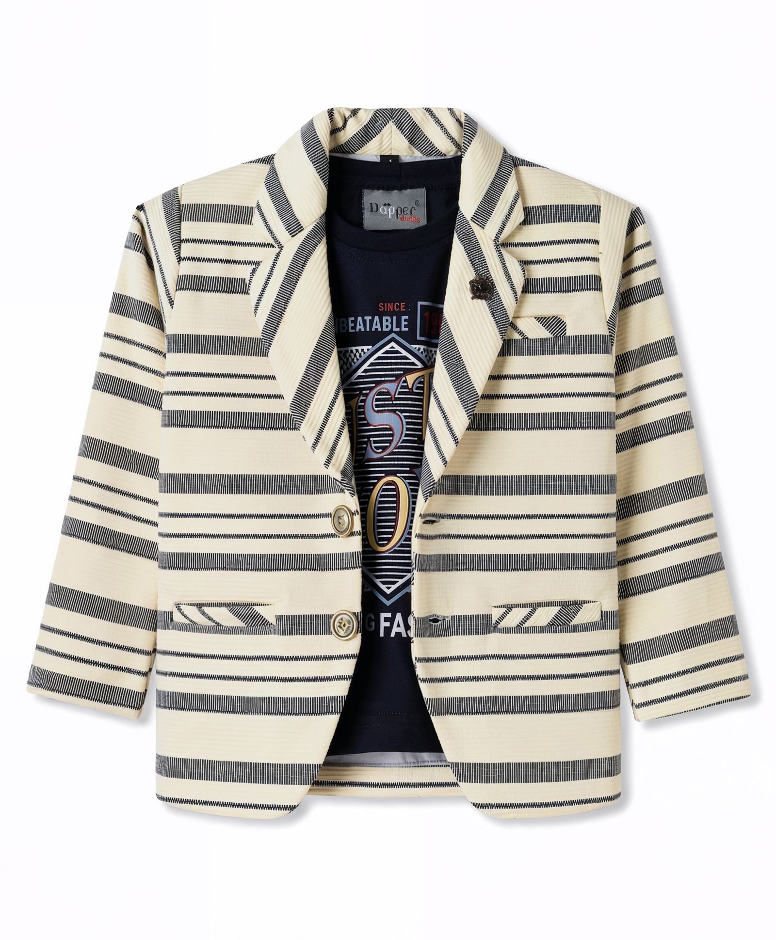 Dapper Dudes Woven Full Sleeves Striped Blazer With Tee - Cream-image-23