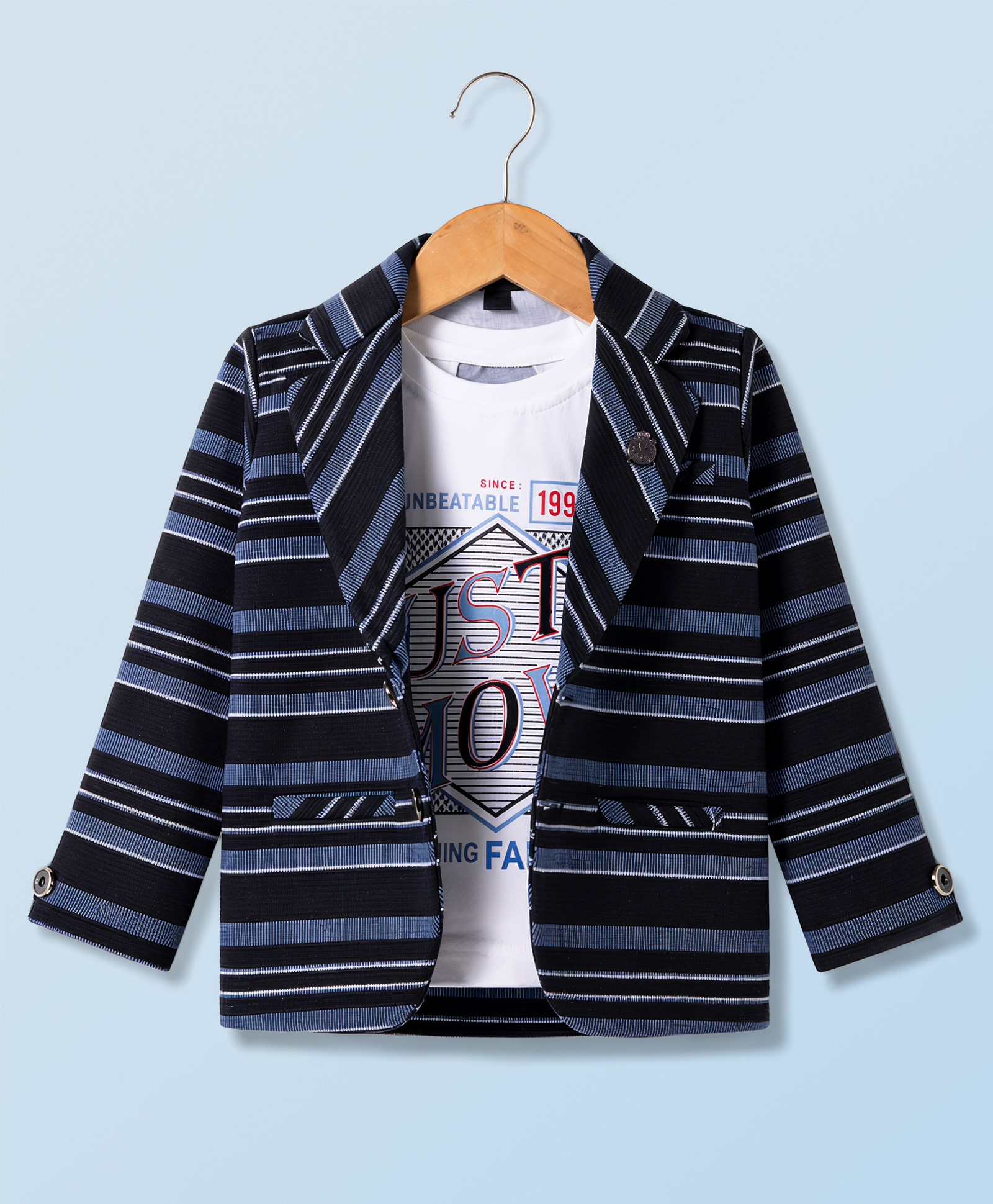Dapper Dudes Woven Full Sleeves Striped Blazer With Tee - Black-image-42