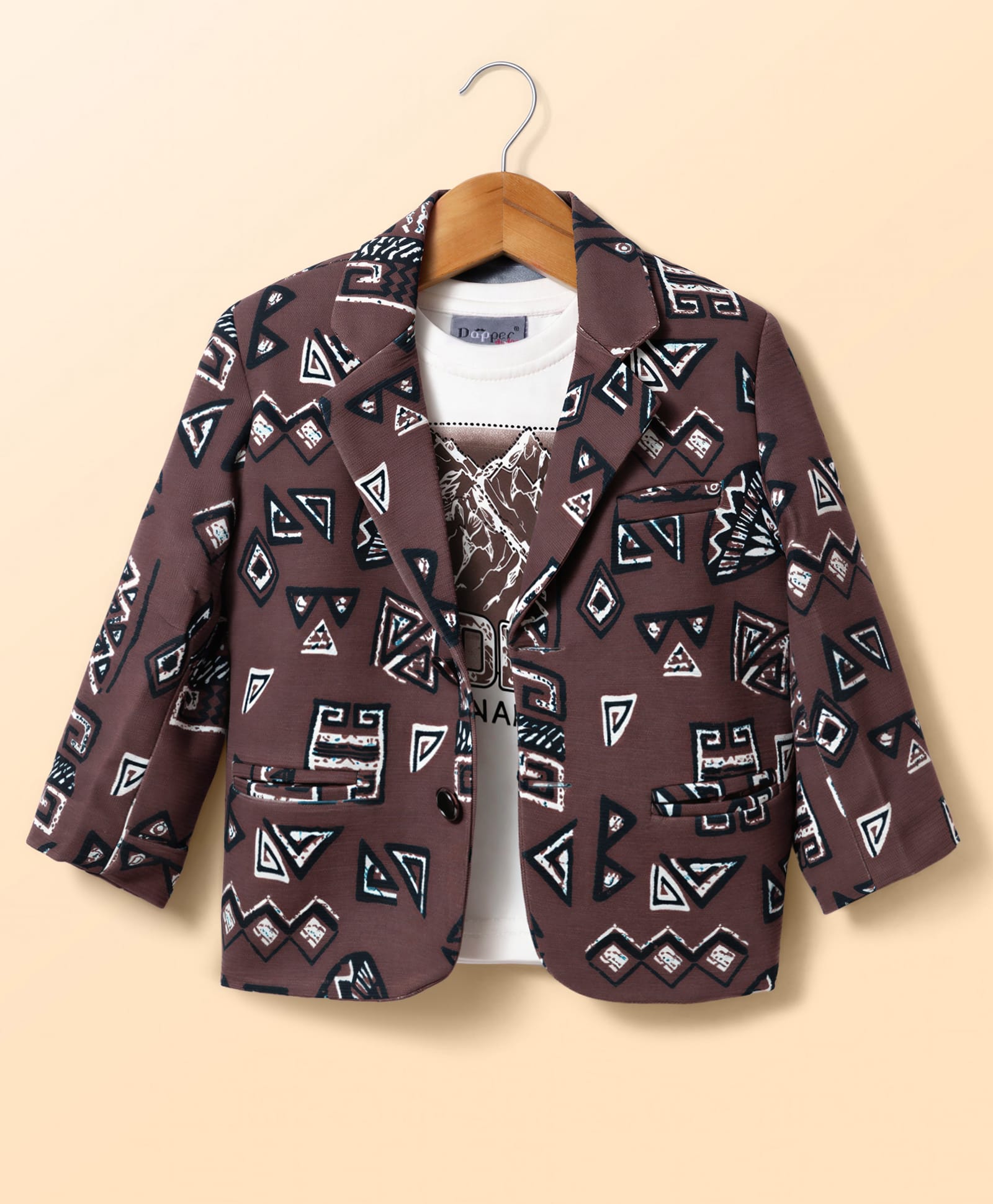 Dapper Dudes Woven Full Sleeves Printed Blazer With Tee - Brown-picture-18