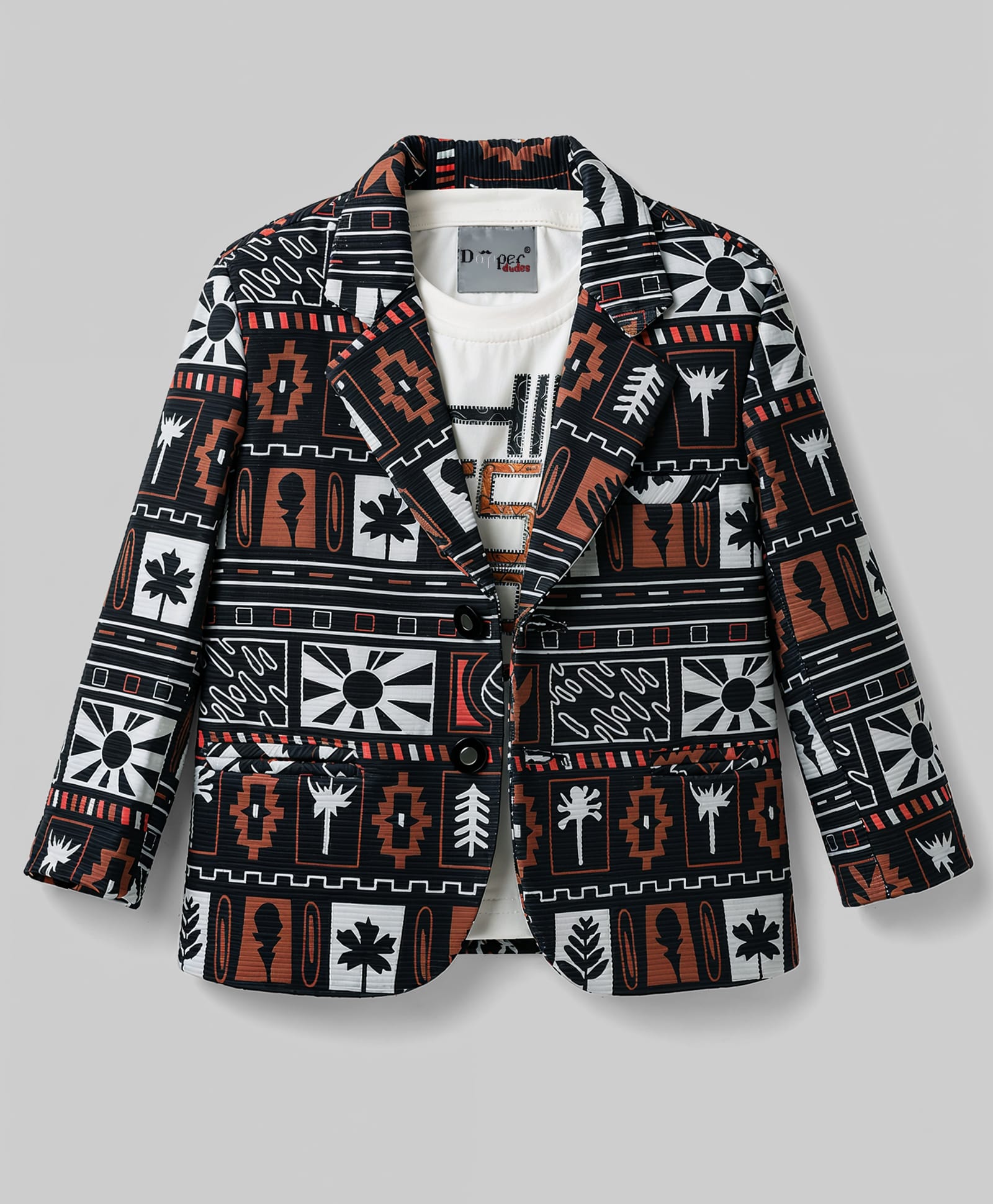 Dapper Dudes Woven Full Sleeves Printed Blazer With Tee - Black-image-40