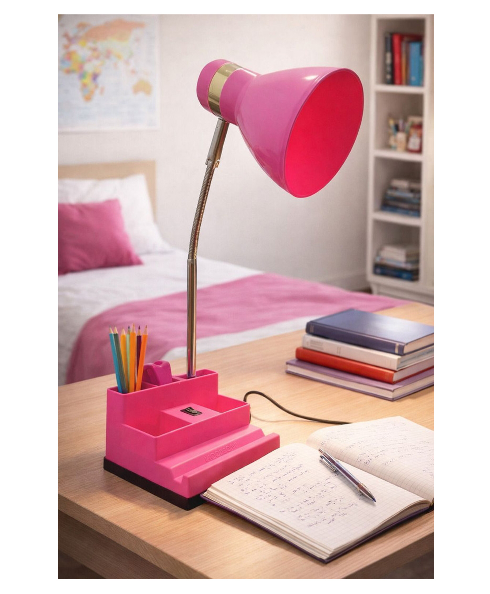 SPARK WORLD | White | Pack of 1 | Pink Study Table Lamp with Organizer Base Metal Pink LED Decorative Light for Home & Festival Use-image-1