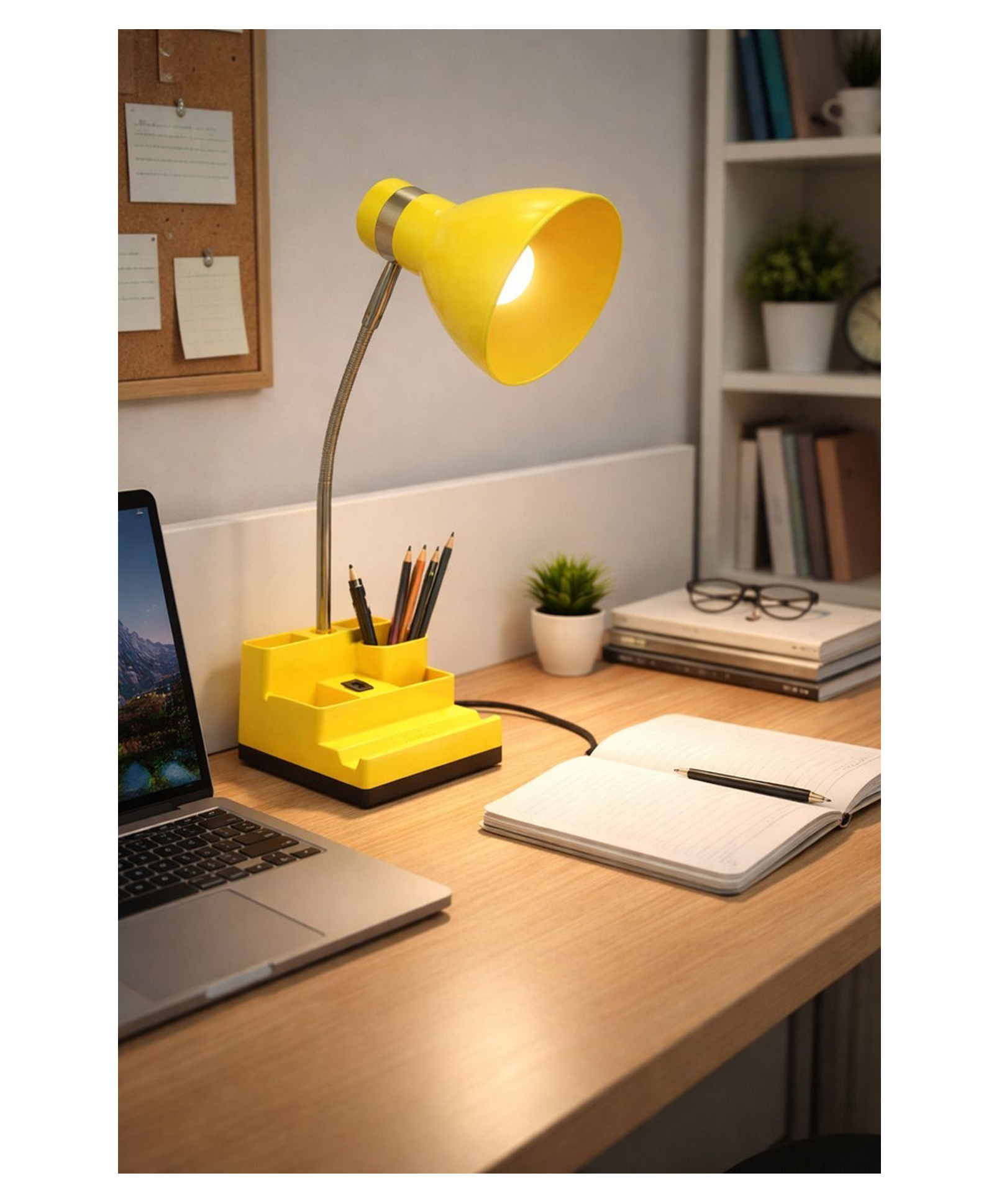 SPARK WORLD | White | Pack of 1 | Yellow Study Table Lamp with Organizer Base Metal Yellow LED Decorative Light for Home & Festival Use-picture-16