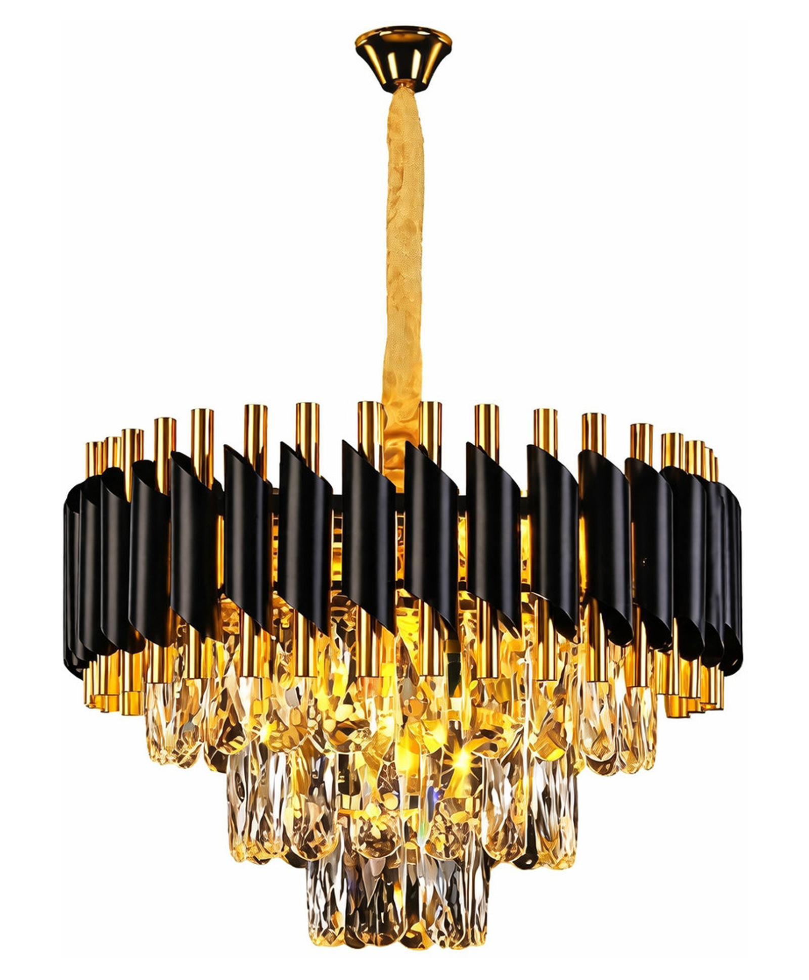 SPARK WORLD | Chandelier | Cool White::Natural White::Gold | Shre_400mm Black-Gold Crystal::Metal Black::Gold LED Decorative Light for Home & Festival Use-image-42