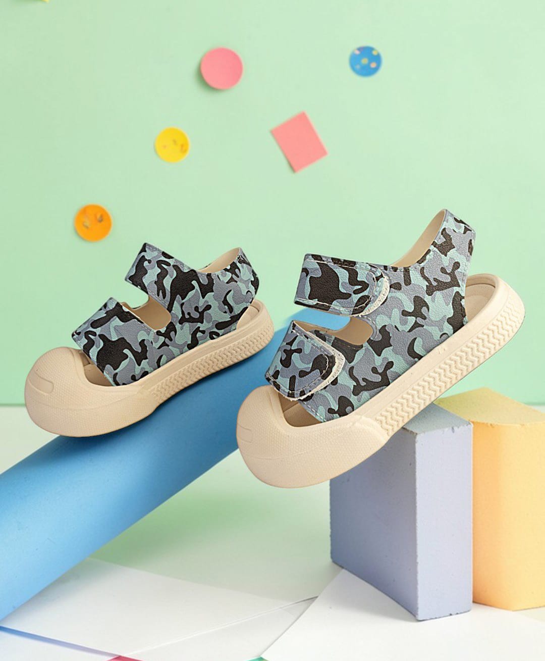 TRUFFLE COLLECTION Camouflage Designed Velcro Closure Sandals - Blue-picture-44