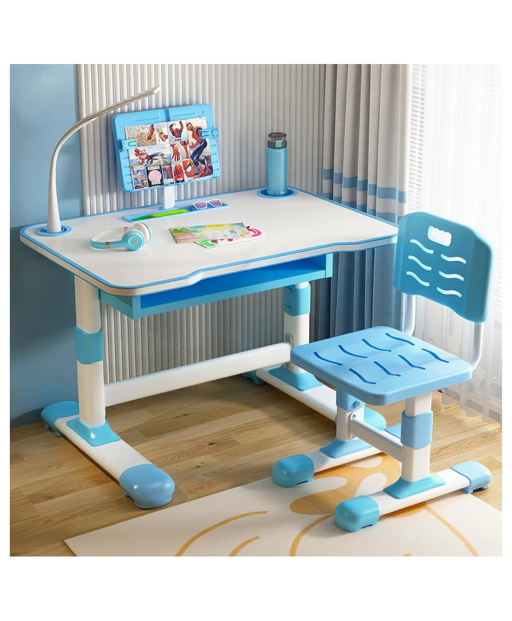StarAndDaisy Multifunctional Study Table And Chair With Book Holder, Drawer & Extra Large Desktop - Blue-image-21