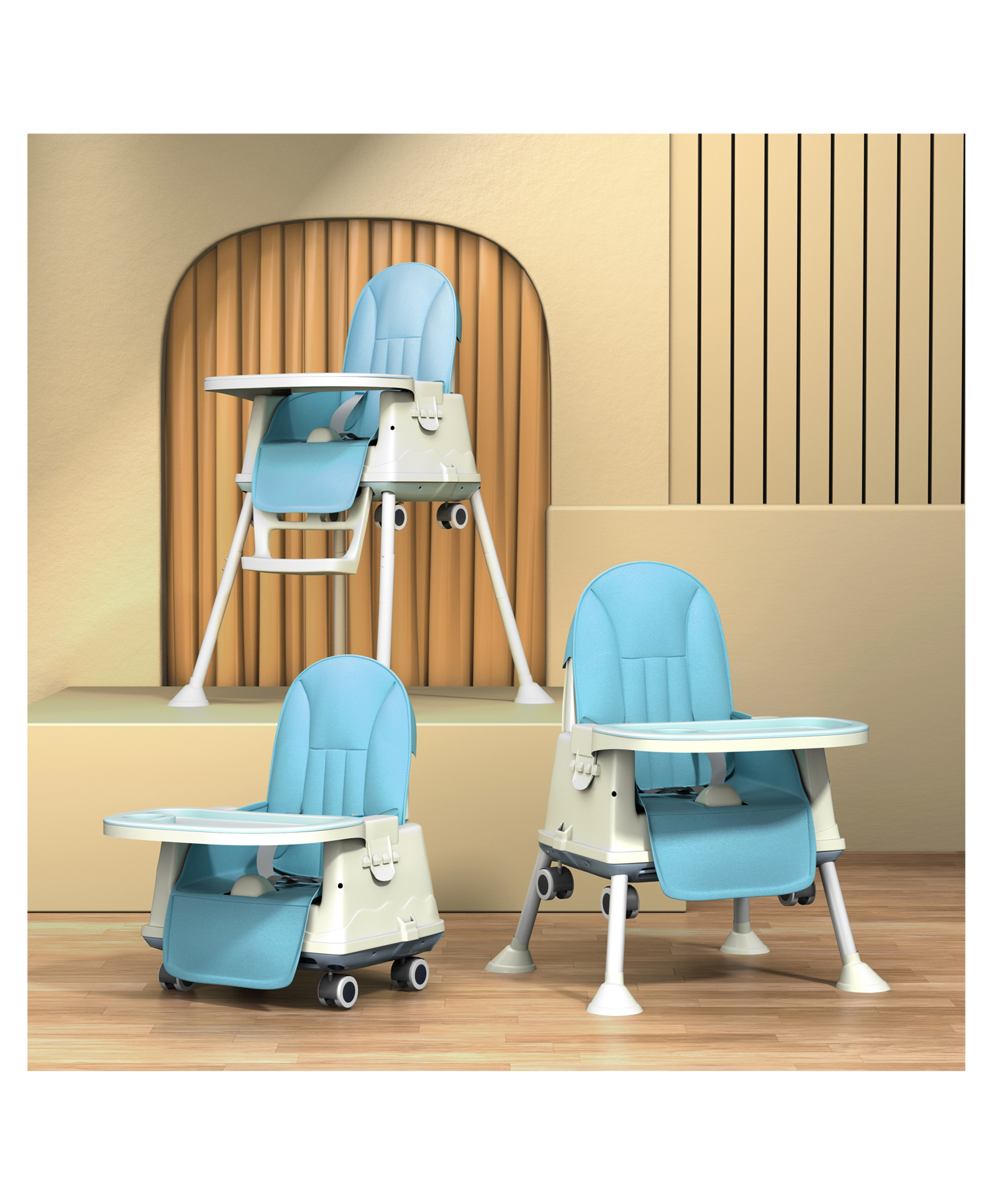 StarAndDaisy Comfort 4 in 1 Premium Multifunctional High Chair with Booster Normal & Detachable Tray Adjustable Height One Hand Adjustable Ultra Soft Cushion - Blue-picture-15