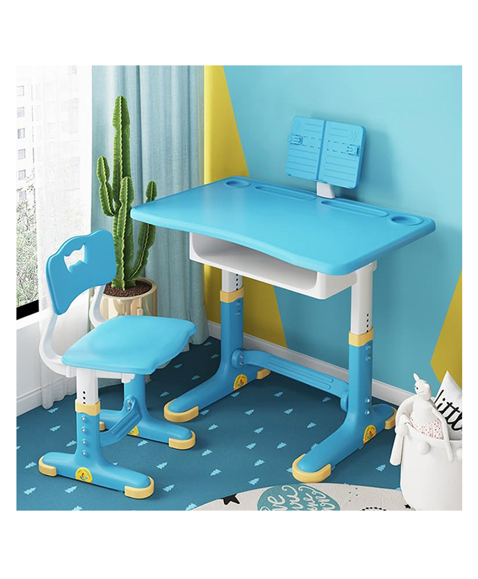 StarAndDaisy Kids Functional Desk and Chair Set, Height Adjustable Children School Study Table with, Book Holder Slot, Storage & Doodle Board - Blue-picture-24